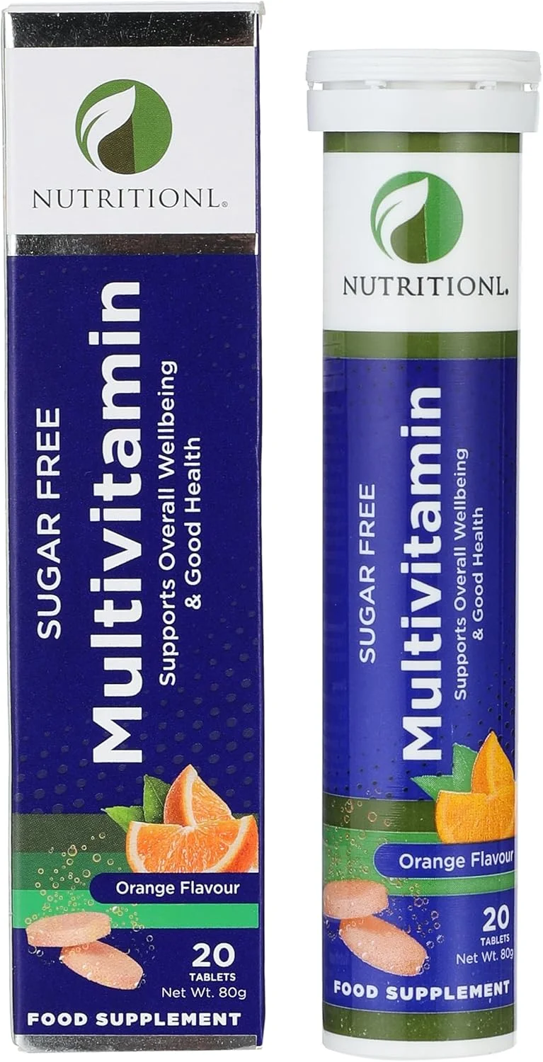 مکمل غذایی مولتی ویتامین | برای حمایت از سلامتی کلی و تندرستی | بدون شکر | بدون مواد نگهدارنده اضافه شده | طعم پرتقال | 20 قرص