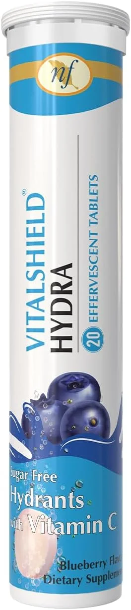 Natural Fervor Vitalshield Hydra Electrolyte Tablets, Blueberry Flavour, 1000mg Vitamin C, Sugar-Free, 20 Effervescent Tablets Natural Fervor Vitalshield Hydra Electrolyte Tablets, Blueberry Flavour, 1000mg Vitamin C, Sugar-Free, 20 Effervescent Tablets