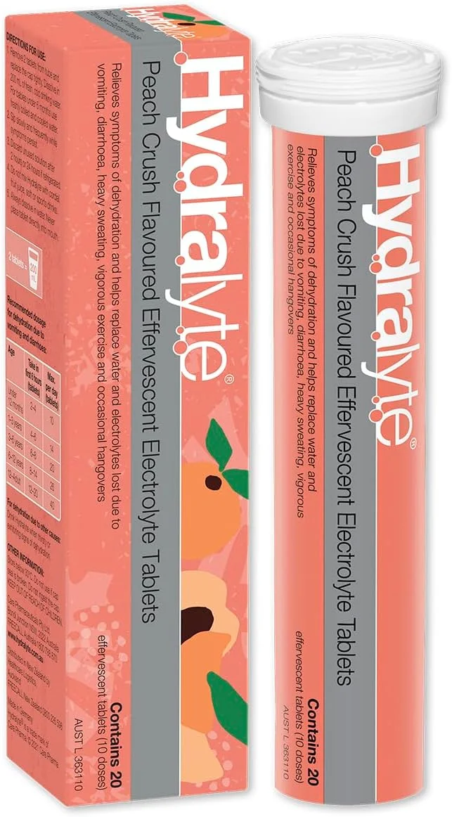 قرص جوشان الکترولیت با طعم هلو Hydralyte، 20 عدد