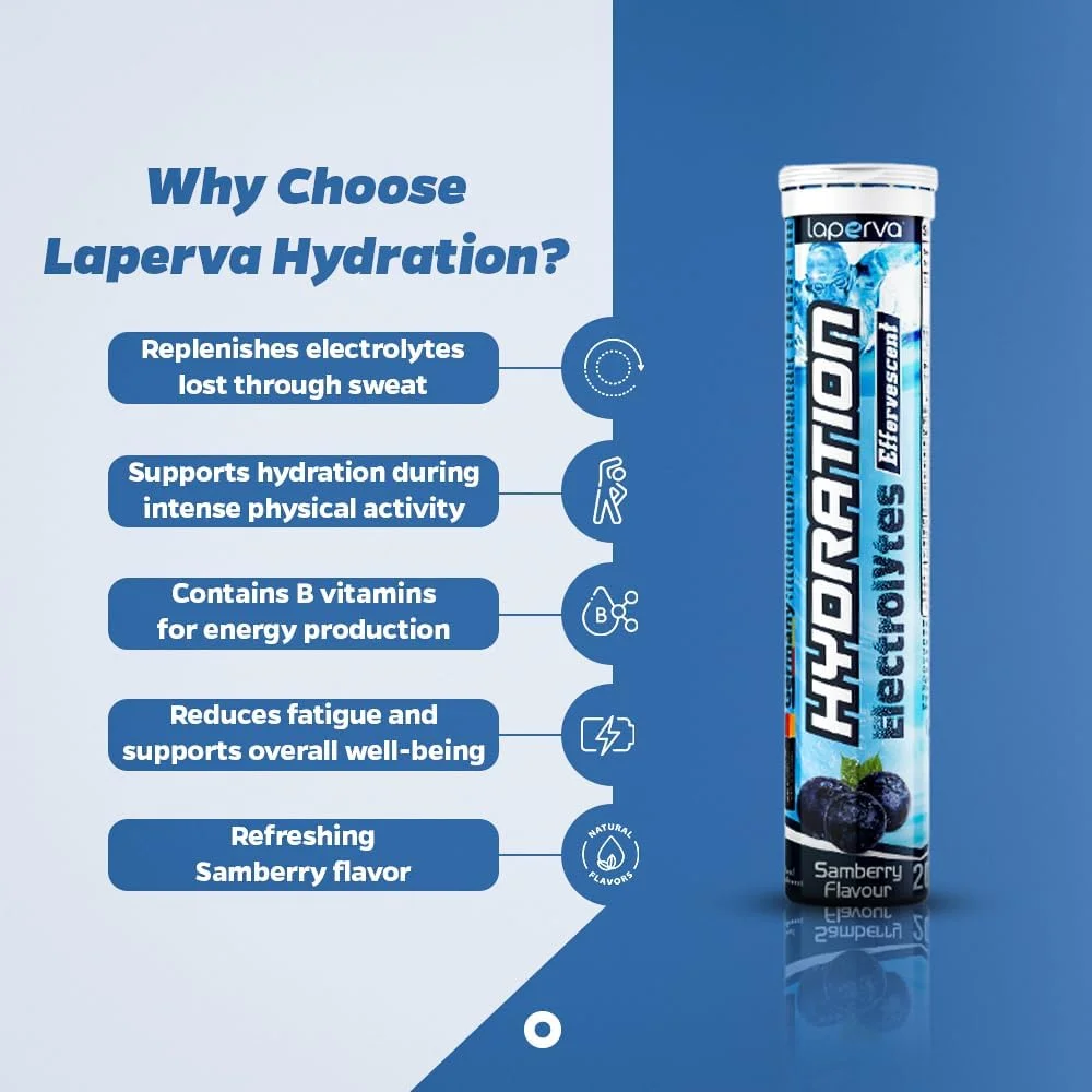 قرص جوشان الکترولیت و نمک آبرسان لاپروا با طعم سامبری - 20 عدد، مناسب برای قبل، حین و بعد از تمرین، حاوی ویتامین‌ها، مواد معدنی و ال-گلوتامین