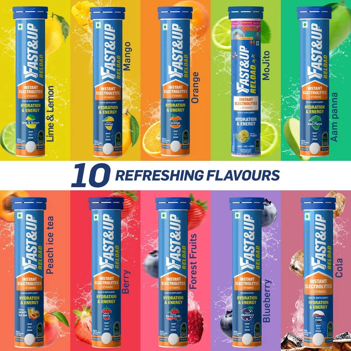 نوشیدنی انرژی زا کم شکر Fast&Up Reload (15 لیتر) برای آبرسانی فوری - 60 قرص جوشان با 5 الکترولیت ضروری + ویتامین های افزوده - طعم کولا نوشیدنی انرژی زا کم شکر Fast&Up Reload (15 لیتر) برای آبرسانی فوری - 60 قرص جوشان با 5 الکترولیت ضروری + ویتامین های افزوده - طعم کولا