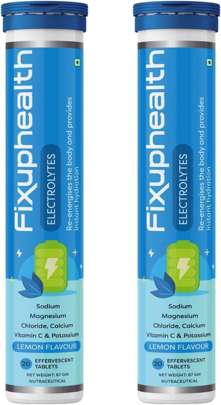 قرص های الکترولیت FIXUPHEALTH حاوی منیزیم، کلسیم کلرید و سدیم با مزیت اضافه ویتامین C با طعم لیمو، قرص های جوشان مخصوص ورزشکاران - (بسته 20 عددی 2 تایی) قرص های الکترولیت FIXUPHEALTH حاوی منیزیم، کلسیم کلرید و سدیم با مزیت اضافه ویتامین C با طعم لیمو، قرص های جوشان مخصوص ورزشکاران - (بسته 20 عددی 2 تایی)