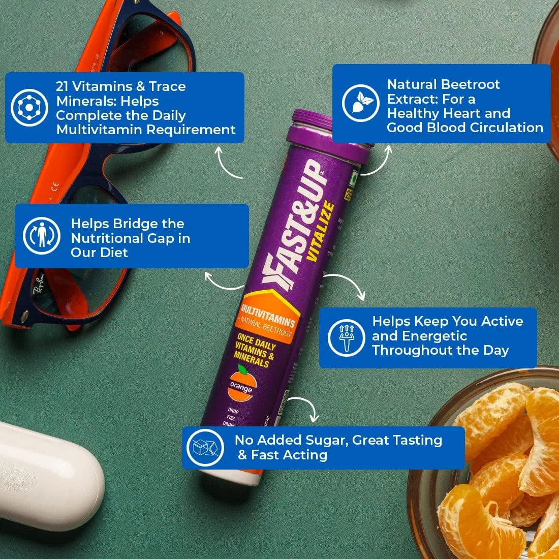 مولتی ویتامین فست اند آپ - تیوب 20 قرص جوشان - پشتیبانی روزانه از سیستم ایمنی - طعم پرتقال مولتی ویتامین فست اند آپ - تیوب 20 قرص جوشان - پشتیبانی روزانه از سیستم ایمنی - طعم پرتقال