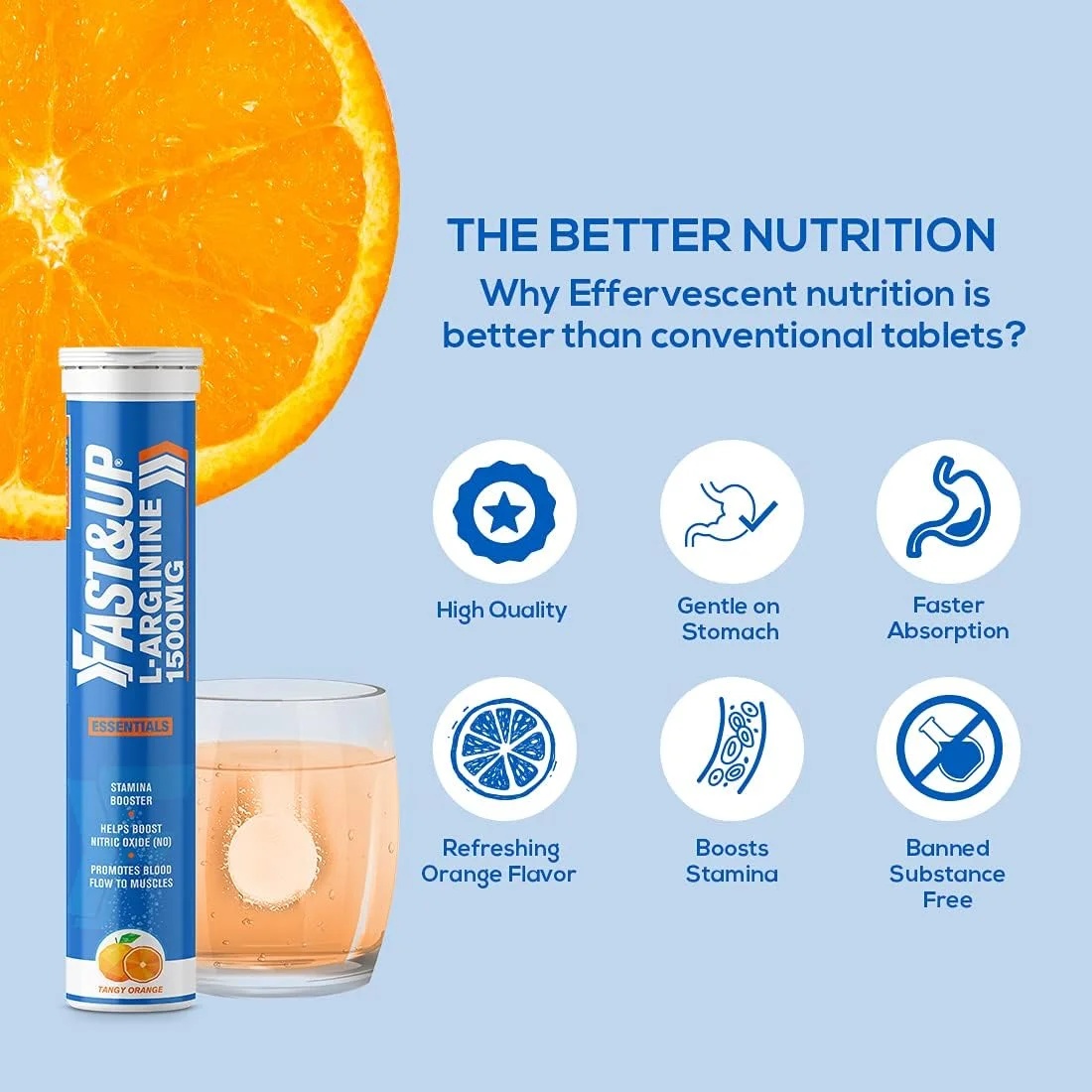 فست اند آپ ال-آرژنین اسنشیالز 1500 میلی گرم، مکمل ال-آرژنین جوشان، طعم پرتقال با طراوت، افزایش دهنده استقامت و اکسید نیتریک (NO)، تاخیر در شروع خستگی - 20 قرص جوشان فست اند آپ ال-آرژنین اسنشیالز 1500 میلی گرم، مکمل ال-آرژنین جوشان، طعم پرتقال با طراوت، افزایش دهنده استقامت و اکسید نیتریک (NO)، تاخیر در شروع خستگی - 20 قرص جوشان