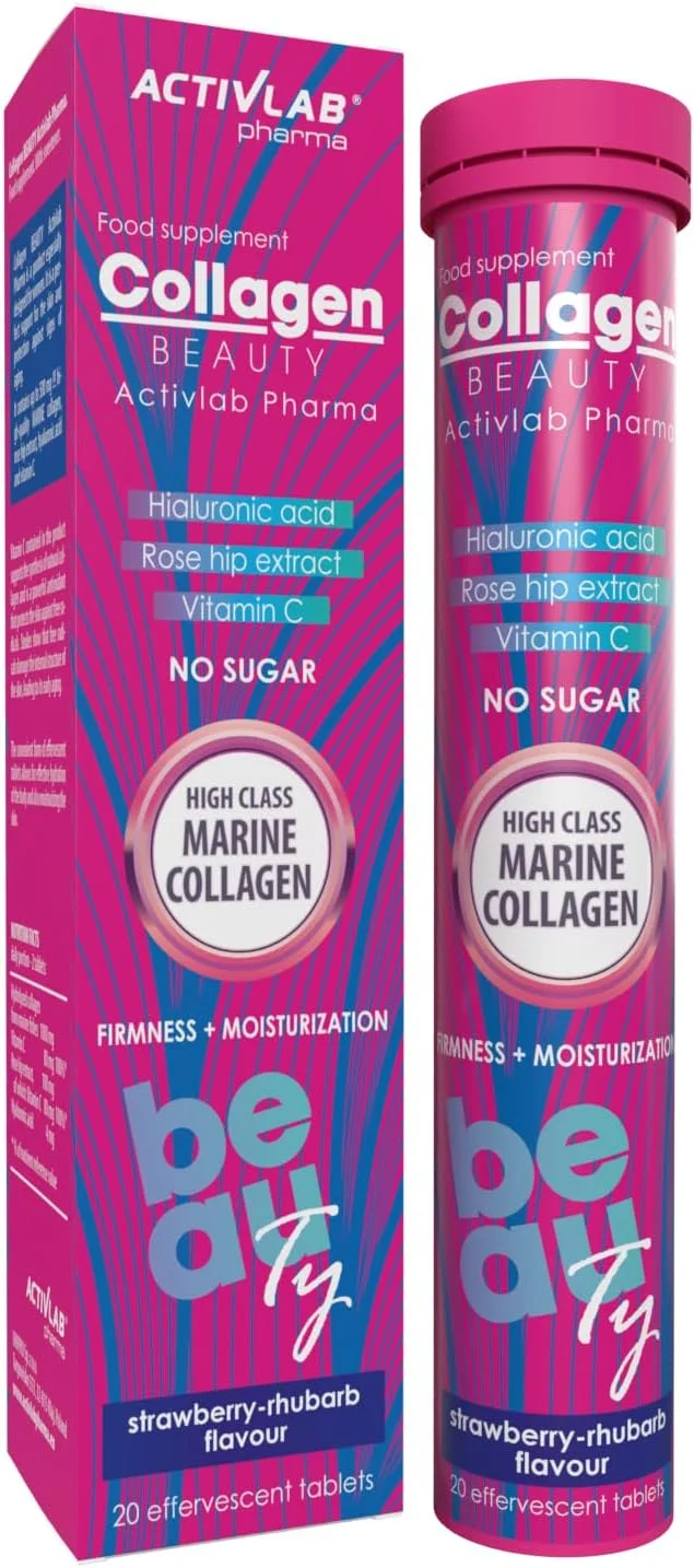 قرص جوشان کلاژن بیوتی | 20 عدد | بهبود استحکام، خاصیت ارتجاعی و رطوبت پوست | طعم توت فرنگی-ریواس | کلاژن دریایی هیدرولیز شده | اسید هیالورونیک | عصاره گل رز | ویتامین C