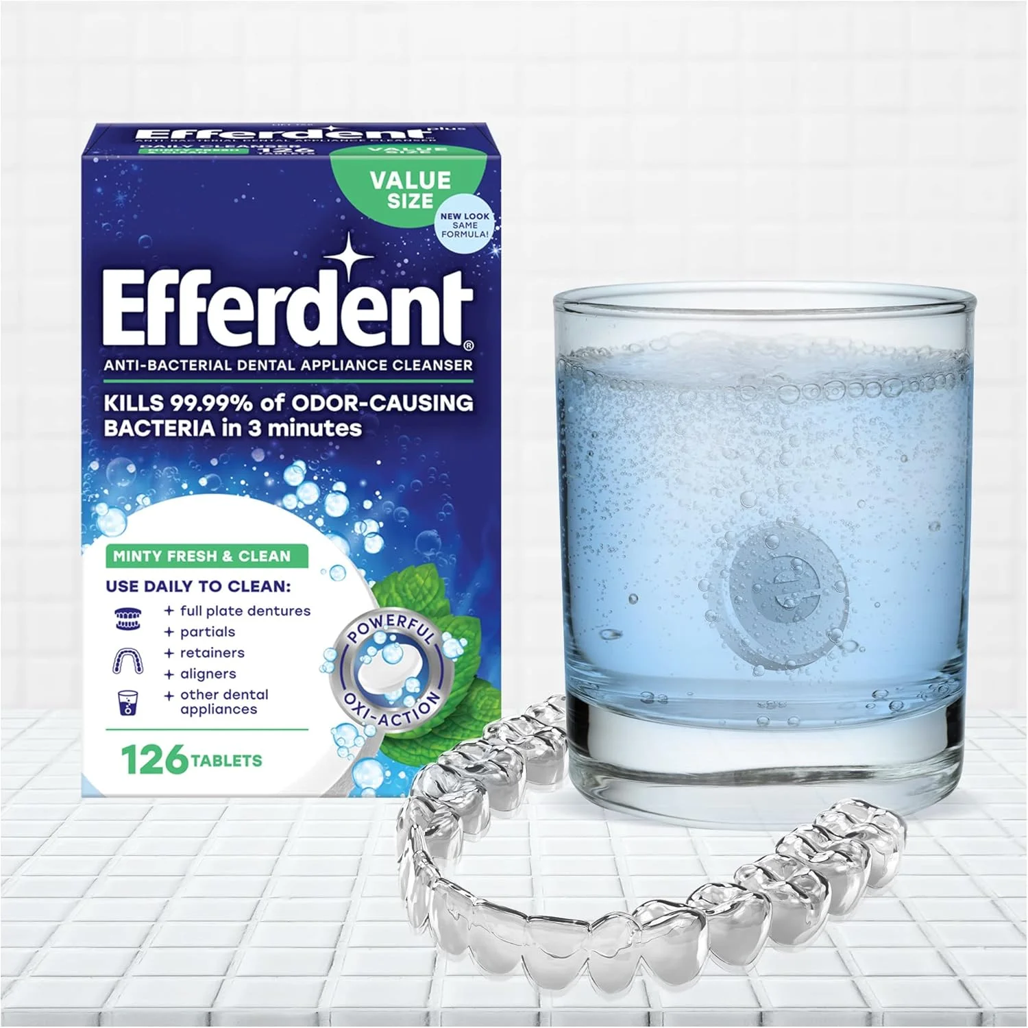 قرص پاک کننده دندان مصنوعی آنتی باکتریال نعنایی Efferdent Plus | 90 عدد | تمیز کننده فعال بین دندان های مصنوعی | بسته بندی ممکن است متفاوت باشد قرص پاک کننده دندان مصنوعی آنتی باکتریال نعنایی Efferdent Plus | 90 عدد | تمیز کننده فعال بین دندان های مصنوعی | بسته بندی ممکن است متفاوت باشد