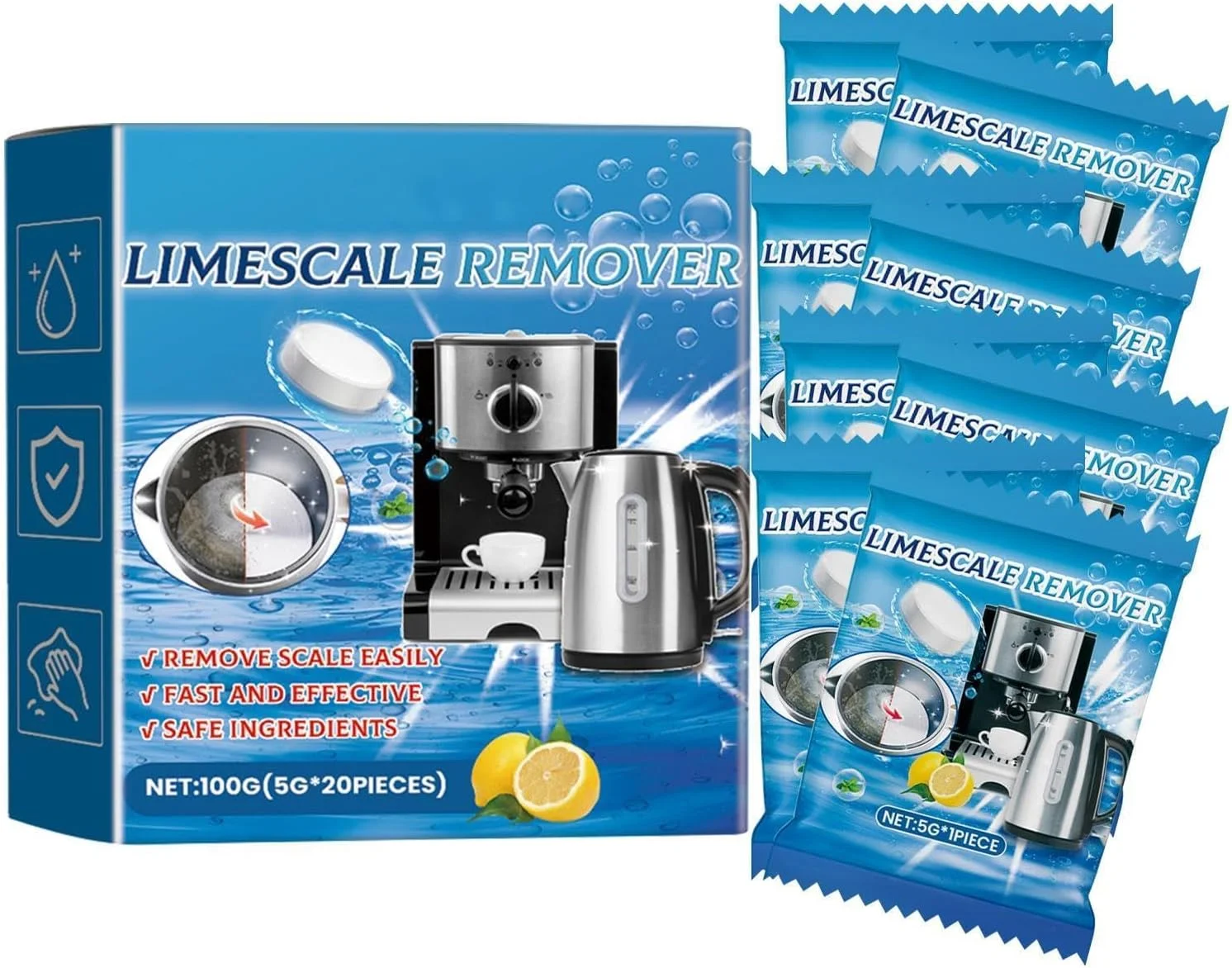 قرص های تمیز کننده رسوب چای، قرص جوشان تمیز کننده دستگاه قهوه و فنجان - از بین برنده لکه های سرسخت از قوری، لیوان و بطری های آب - قرص های رسوب زدای چند منظوره 20 عددی