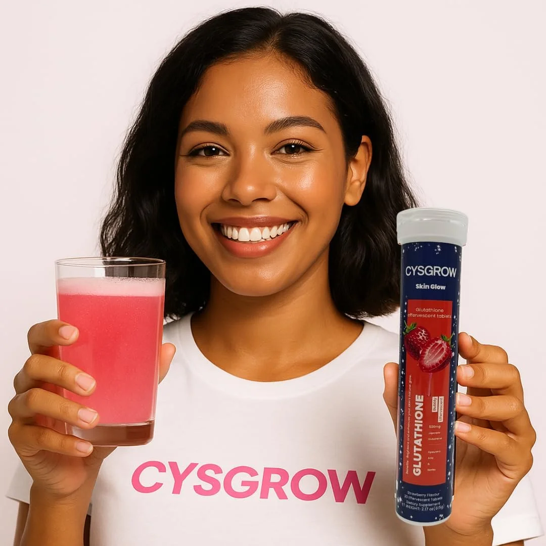قرص جوشان گلوتاتیون CYSGROW Skin Glow با ویتامین C، اسید هیالورونیک و عصاره های گیاهی - 20 عدد - طعم توت فرنگی قرص جوشان گلوتاتیون CYSGROW Skin Glow با ویتامین C، اسید هیالورونیک و عصاره های گیاهی - 20 عدد - طعم توت فرنگی