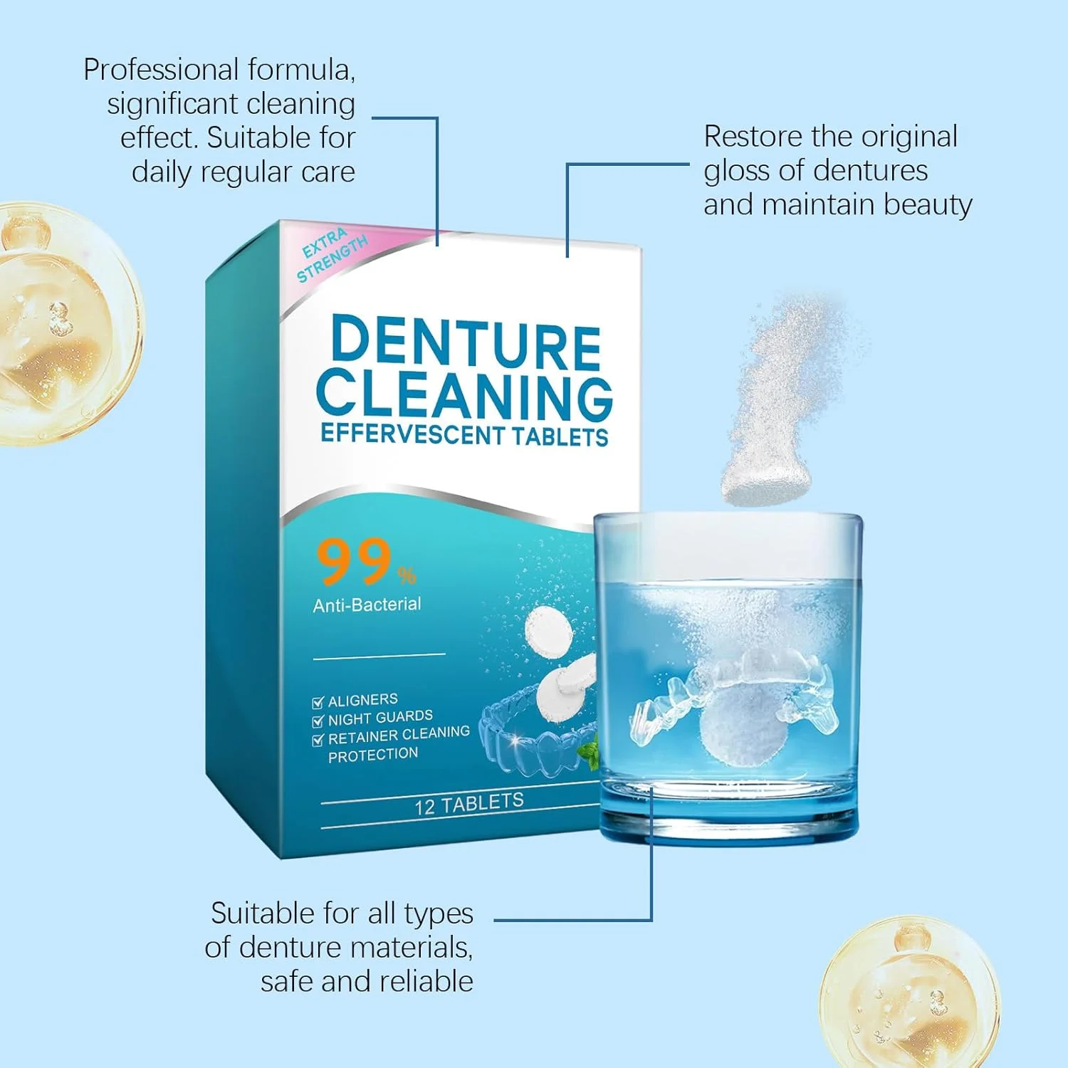 12 قرص تمیز کننده دندان مصنوعی و نگهدارنده، قرص های جوشان، از بین برنده لکه ها، بوها، پلاک، سازگار با الاینرها، محافظ دهان 12 قرص تمیز کننده دندان مصنوعی و نگهدارنده، قرص های جوشان، از بین برنده لکه ها، بوها، پلاک، سازگار با الاینرها، محافظ دهان