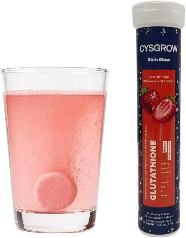 قرص جوشان گلوتاتیون CYSGROW Skin Glow با ویتامین C، اسید هیالورونیک و عصاره های گیاهی - 20 عدد - طعم توت فرنگی قرص جوشان گلوتاتیون CYSGROW Skin Glow با ویتامین C، اسید هیالورونیک و عصاره های گیاهی - 20 عدد - طعم توت فرنگی