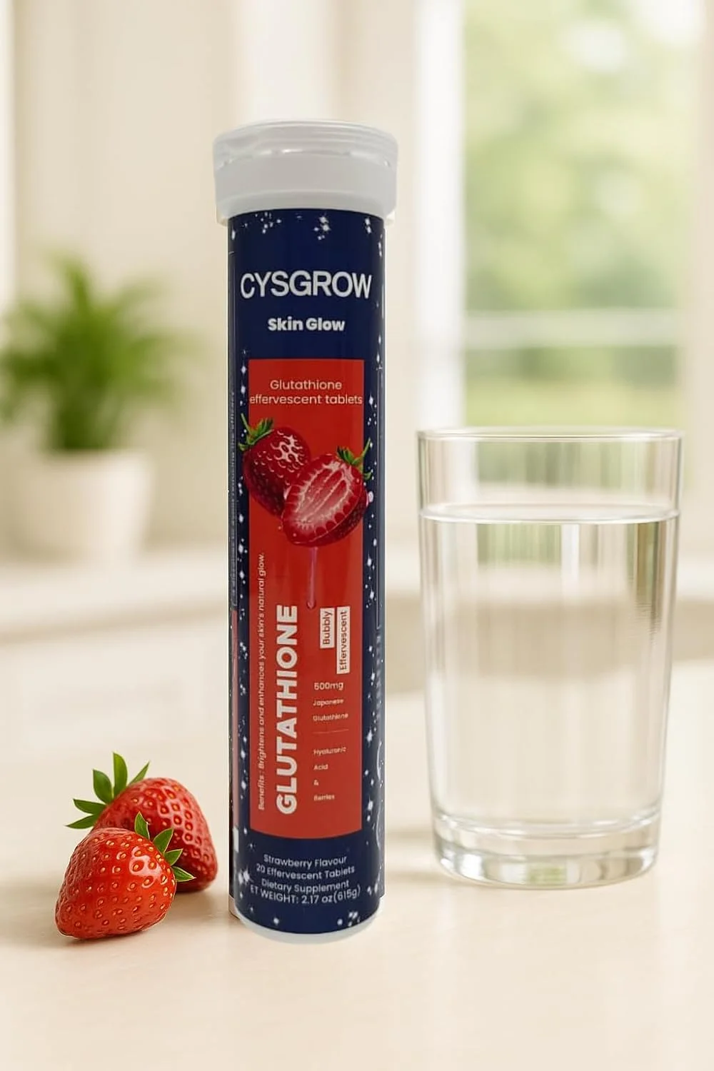 قرص جوشان گلوتاتیون CYSGROW Skin Glow با ویتامین C، اسید هیالورونیک و عصاره های گیاهی - 20 عدد - طعم توت فرنگی قرص جوشان گلوتاتیون CYSGROW Skin Glow با ویتامین C، اسید هیالورونیک و عصاره های گیاهی - 20 عدد - طعم توت فرنگی