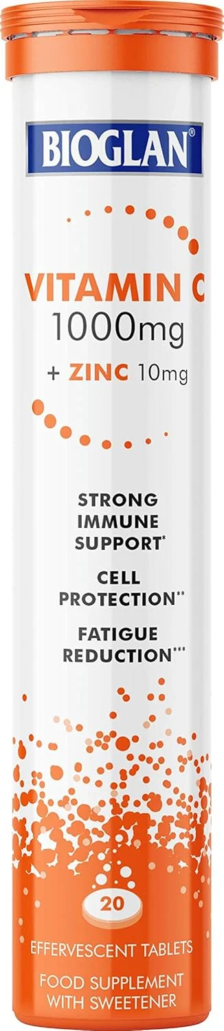 بیوگلن ویتامین C 1000 میلی گرم + زینک 10 میلی گرم با طعم پرتقال با طراوت، 20 قرص جوشان