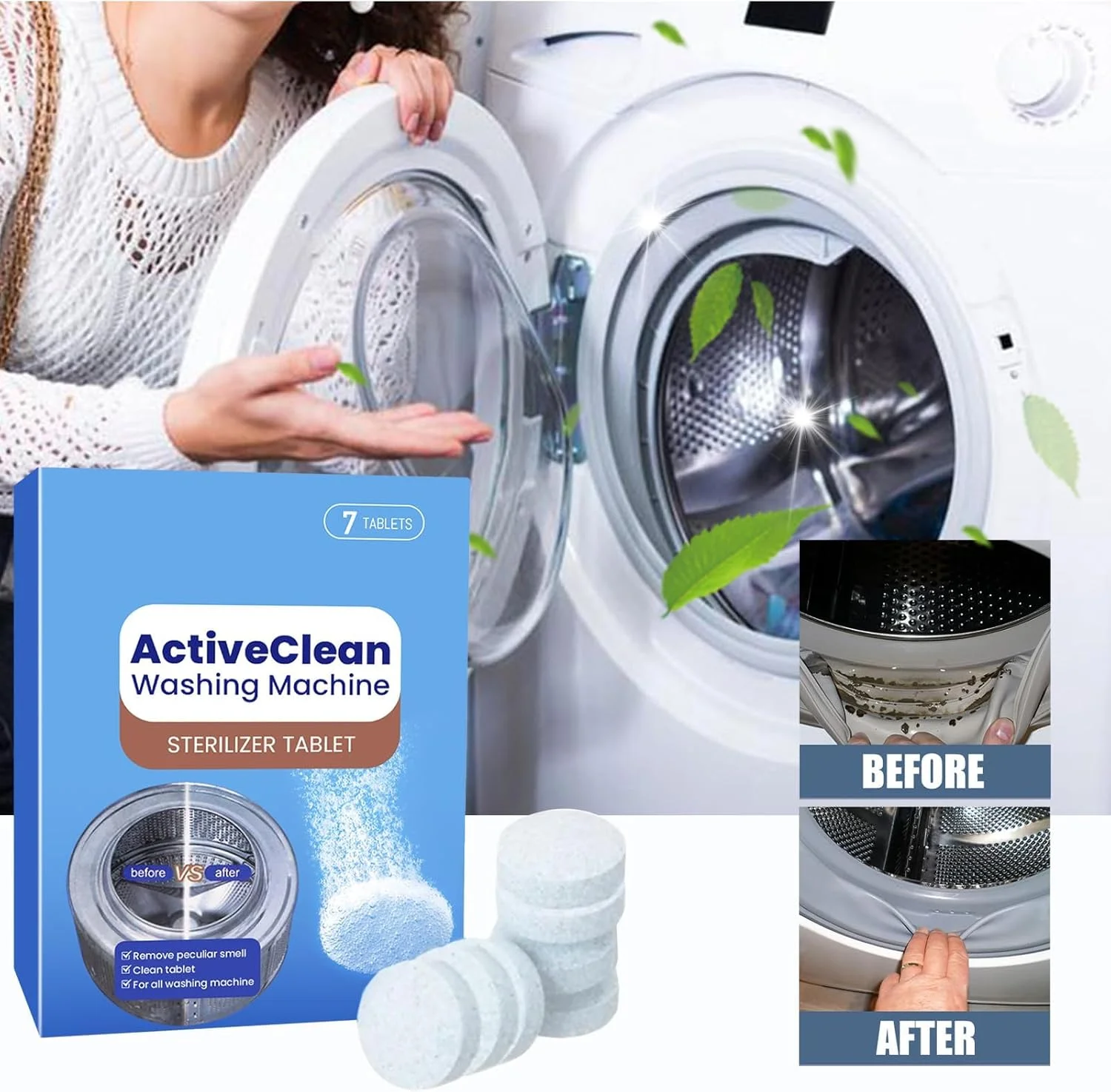 قرص تمیز کننده ماشین لباسشویی آزونی، بسته 7 عددی، قرص های جوشان تمیز کننده ماشین لباسشویی، رسوب زدا، از بین برنده بوی بد و ایجاد کننده رایحه ای تازه و تمیز کننده عمیق قرص تمیز کننده ماشین لباسشویی آزونی، بسته 7 عددی، قرص های جوشان تمیز کننده ماشین لباسشویی، رسوب زدا، از بین برنده بوی بد و ایجاد کننده رایحه ای تازه و تمیز کننده عمیق