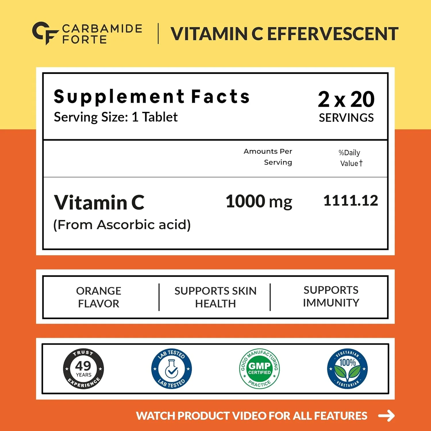 قرص جوشان ویتامین C کاربامید فورته 1000 میلی گرم برای سلامت پوست و ایمنی | قرص ویتامین C | طعم پرتقال | 2 بسته 20 عددی قرص جوشان ویتامین 1000 میلی گرم قرص جوشان ویتامین C کاربامید فورته 1000 میلی گرم برای سلامت پوست و ایمنی | قرص ویتامین C | طعم پرتقال | 2 بسته 20 عددی قرص جوشان ویتامین 1000 میلی گرم