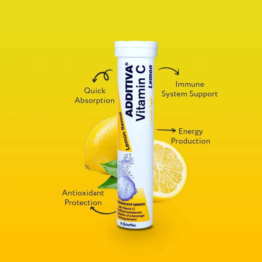 قرص جوشان ویتامین ث 1000 میلی گرم آدتیوا با طعم لیمو، ساخت آلمان، 20 عدد