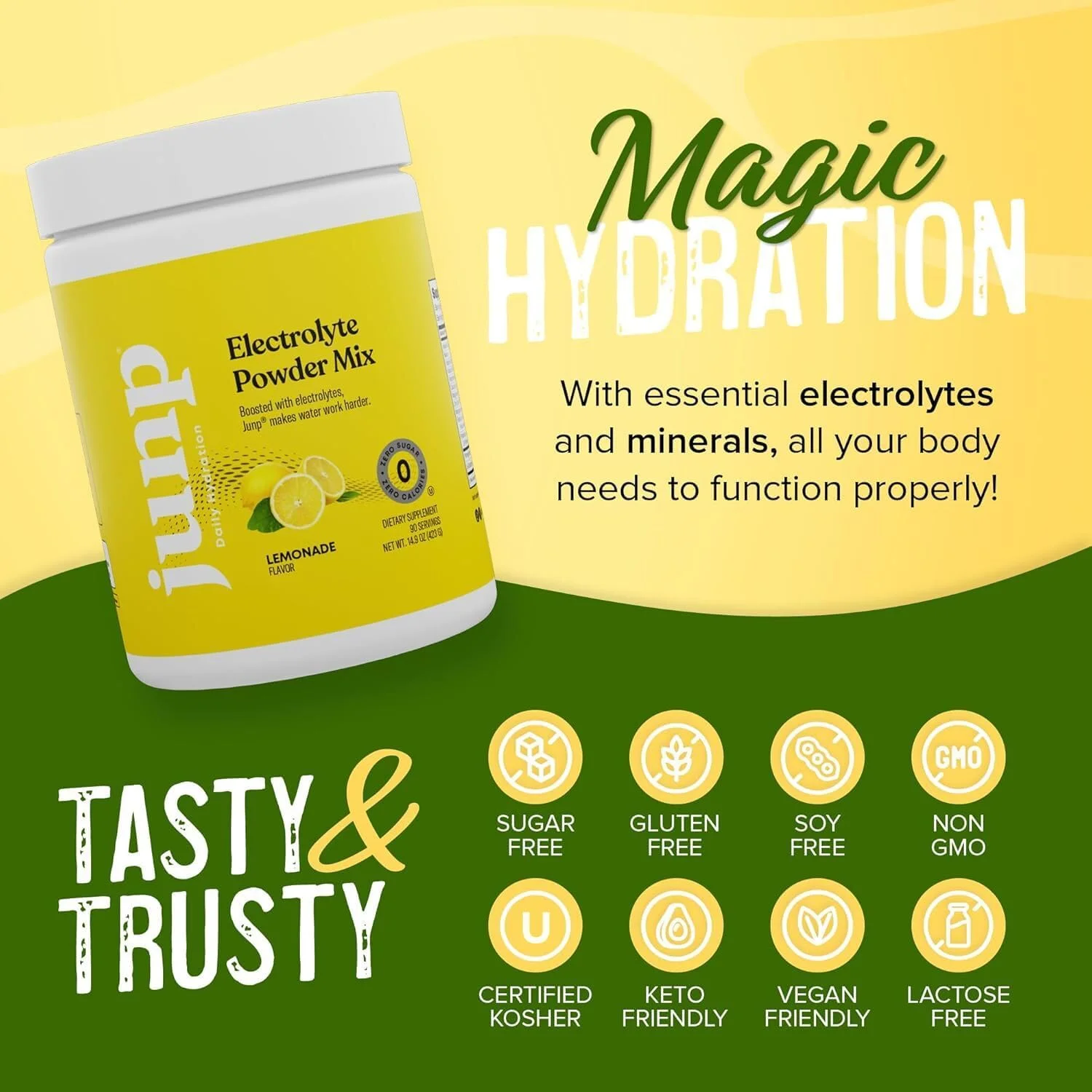 پودر الکترولیت آبرسان جانپ، مکمل مخلوط نوشیدنی الکترولیت، بدون کالری، شکر و کربوهیدرات، کوشر، طعم لیموناد، 90 سروینگ