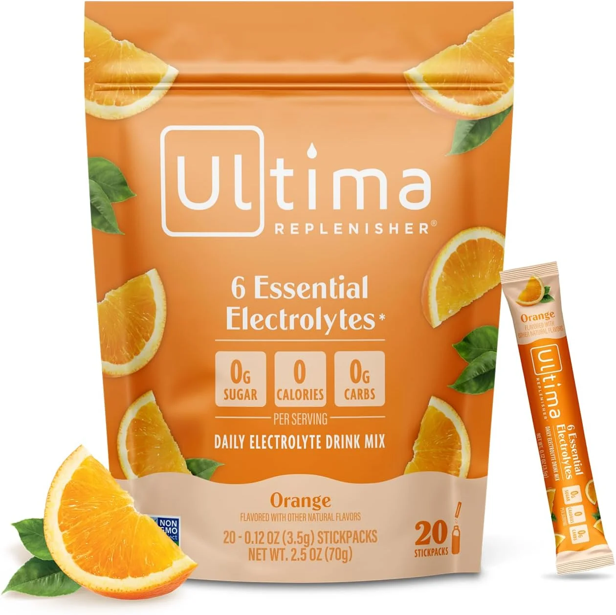 پودر آبرسان الکترولیت Ultima Replenisher، پرتقال، 20 عدد استیک پک - بدون شکر، 0 کالری، 0 کربوهیدرات - بدون گلوتن، کتو، غیر GMO با منیزیم، پتاسیم، کلسیم