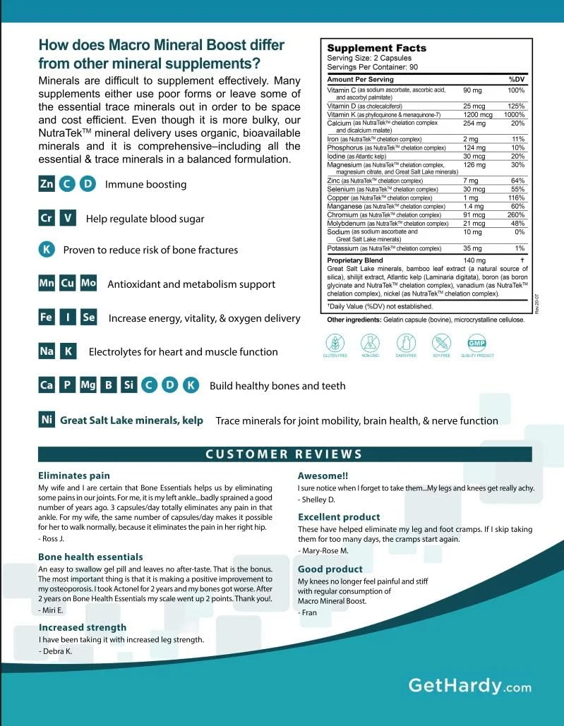 مکمل مواد معدنی ضروری هاردی نوتریشنالز - مکمل کلسیم با شدت بالا برای سلامت استخوان و دندان با ویتامین C، D، K، کلسیم، فسفر و منیزیم، با قابلیت جذب فوق العاده مکمل مواد معدنی ضروری هاردی نوتریشنالز - مکمل کلسیم با شدت بالا برای سلامت استخوان و دندان با ویتامین C، D، K، کلسیم، فسفر و منیزیم، با قابلیت جذب فوق العاده