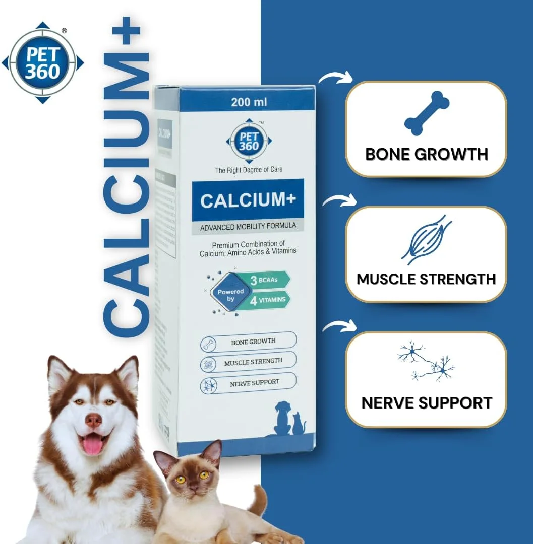 محلول کلسیم + فرمول پیشرفته تحرک PET360 حاوی کلسیم، آمینو اسیدها و ویتامین ها برای سگ ها و گربه ها - 200 میلی لیتر | رشد استخوان، قدرت عضلات و پشتیبانی از اعصاب | مکمل های غذایی برای حیوانات خانگی محلول کلسیم + فرمول پیشرفته تحرک PET360 حاوی کلسیم، آمینو اسیدها و ویتامین ها برای سگ ها و گربه ها - 200 میلی لیتر | رشد استخوان، قدرت عضلات و پشتیبانی از اعصاب | مکمل های غذایی برای حیوانات خانگی