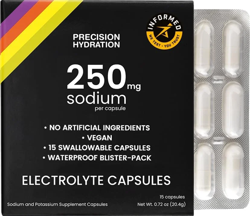 کپسول های الکترولیت Precision Hydration - بسته بندی شده در 15 بلیستر (ضد آب) / کپسول های نمک - مقابله با گرفتگی عضلات - بدون مواد مصنوعی، فرمول سازگار با هضم - بدون گلوتن، مناسب برای گیاهخواران (1 بسته)