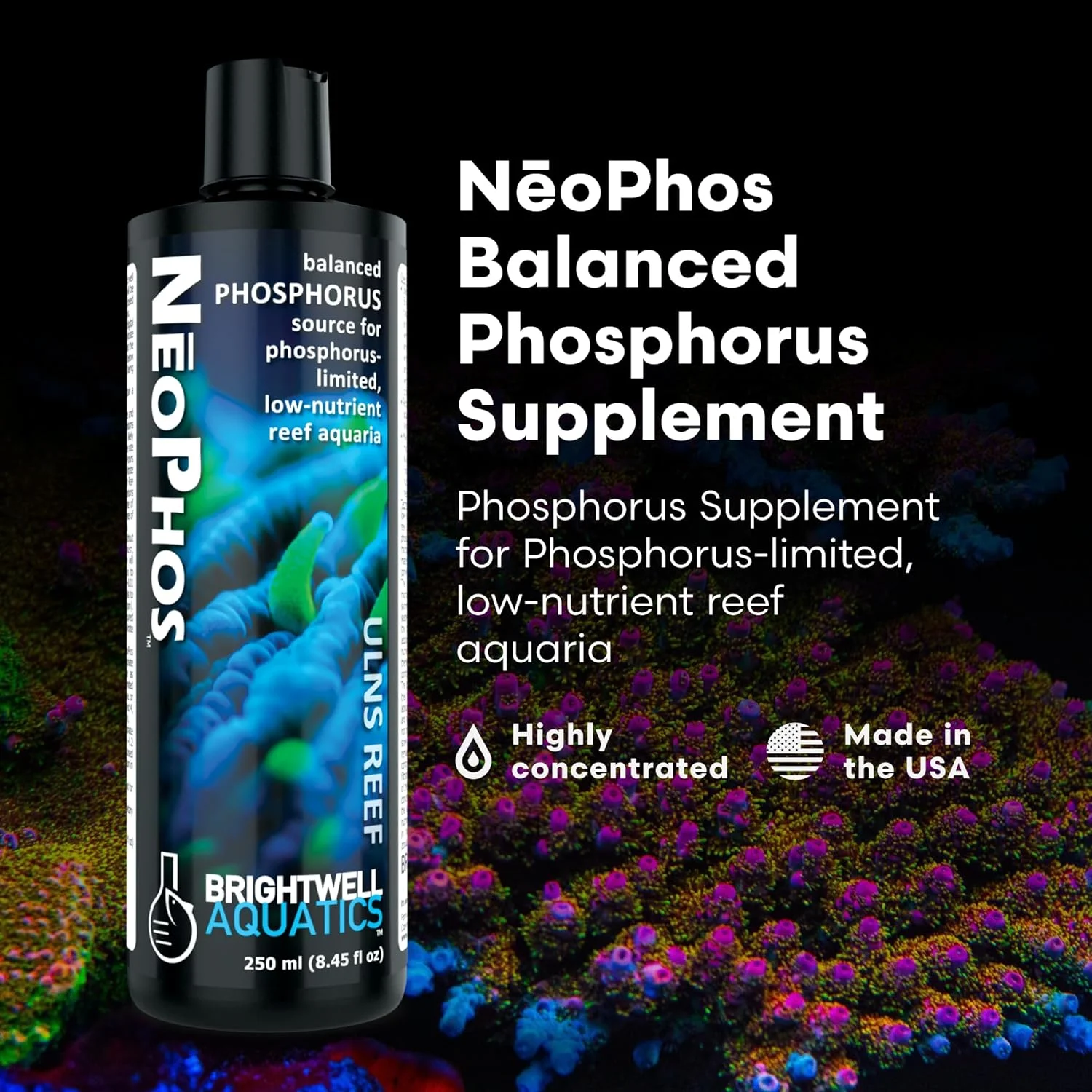 مکمل فسفر NeoPhos برای سیستم های آکواریومی ریف با مواد مغذی بسیار کم، 250 میلی لیتر مکمل فسفر NeoPhos برای سیستم های آکواریومی ریف با مواد مغذی بسیار کم، 250 میلی لیتر