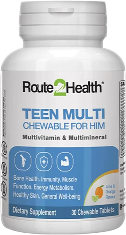 مولتی ویتامین و مواد معدنی جویدنی Route 2 Health برای پسران نوجوان، 30 قرص - طعم لیمو و پرتقال - ویتامین های ضروری A، C، D3، E، B6، B12، K1، کلسیم و فسفر برای رشد و انرژی مولتی ویتامین و مواد معدنی جویدنی Route 2 Health برای پسران نوجوان، 30 قرص - طعم لیمو و پرتقال - ویتامین های ضروری A، C، D3، E، B6، B12، K1، کلسیم و فسفر برای رشد و انرژی