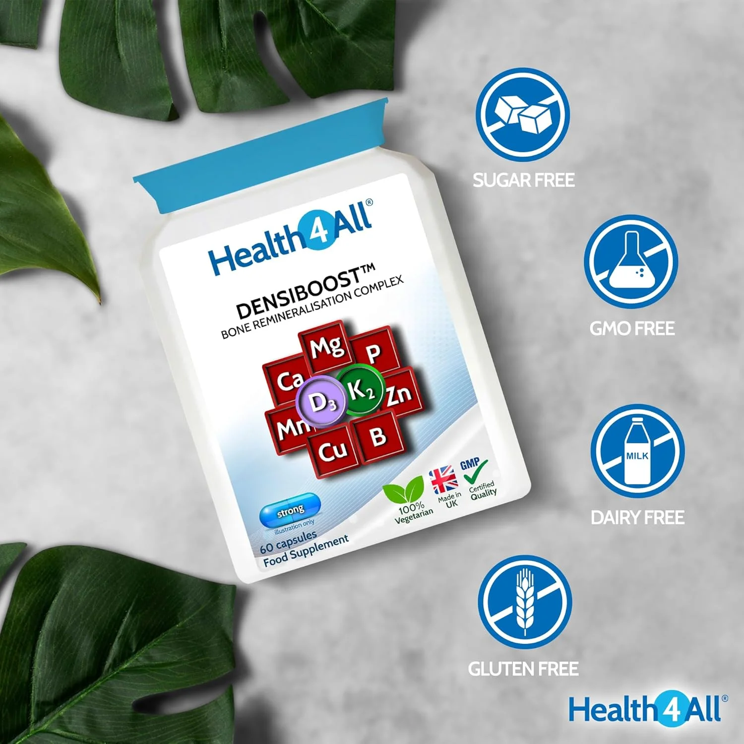 کپسول تقویت استخوان Health4All Densiboost (نه قرص) حاوی کلسیم، منیزیم، منگنز، فسفر، مس، بور، روی و ویتامین های D3 و K2 MK-7. ساخت انگلستان کپسول تقویت استخوان Health4All Densiboost (نه قرص) حاوی کلسیم، منیزیم، منگنز، فسفر، مس، بور، روی و ویتامین های D3 و K2 MK-7. ساخت انگلستان
