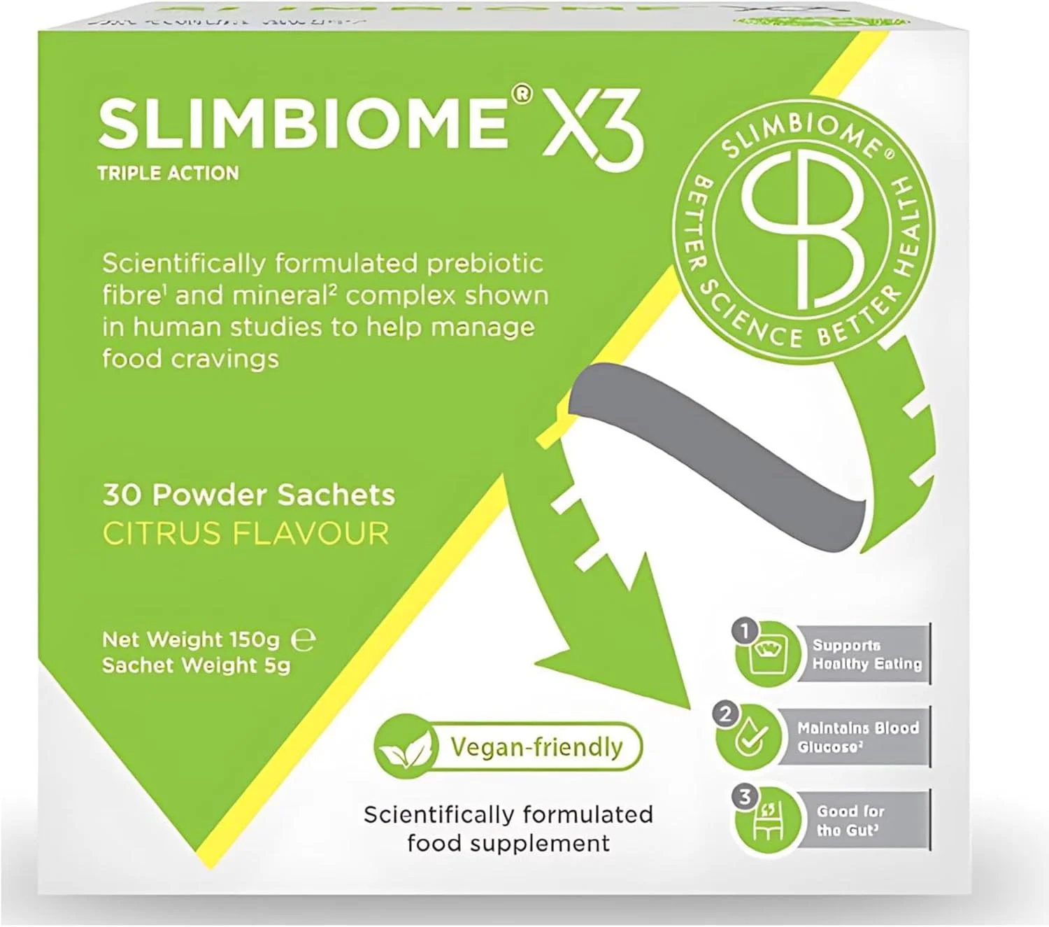 پری‌بیوتیک Slimbiome با گلوکومانان، فروکتو-الیگوساکارید و کروم، پشتیبانی از میکروبیوم سالم روده، برنده جایزه در زمینه کاهش وزن و مدیریت وزن، مناسب برای گیاه‌خواران، 30 ساشه پودری، 150 گرم