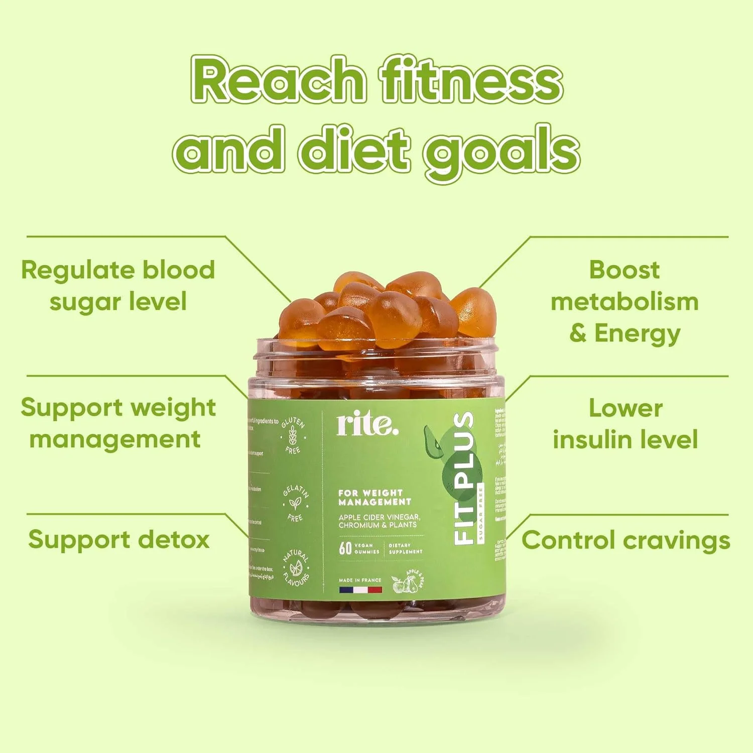 پاستیل ویتامین بدون قند رایت. فیت پلاس | سرکه سیب، کروم، عصاره چای سبز و پری بیوتیک کاسنی | برای قند خون، متابولیسم، وزن | طعم سیب و گلابی پاستیل ویتامین بدون قند رایت. فیت پلاس | سرکه سیب، کروم، عصاره چای سبز و پری بیوتیک کاسنی | برای قند خون، متابولیسم، وزن | طعم سیب و گلابی