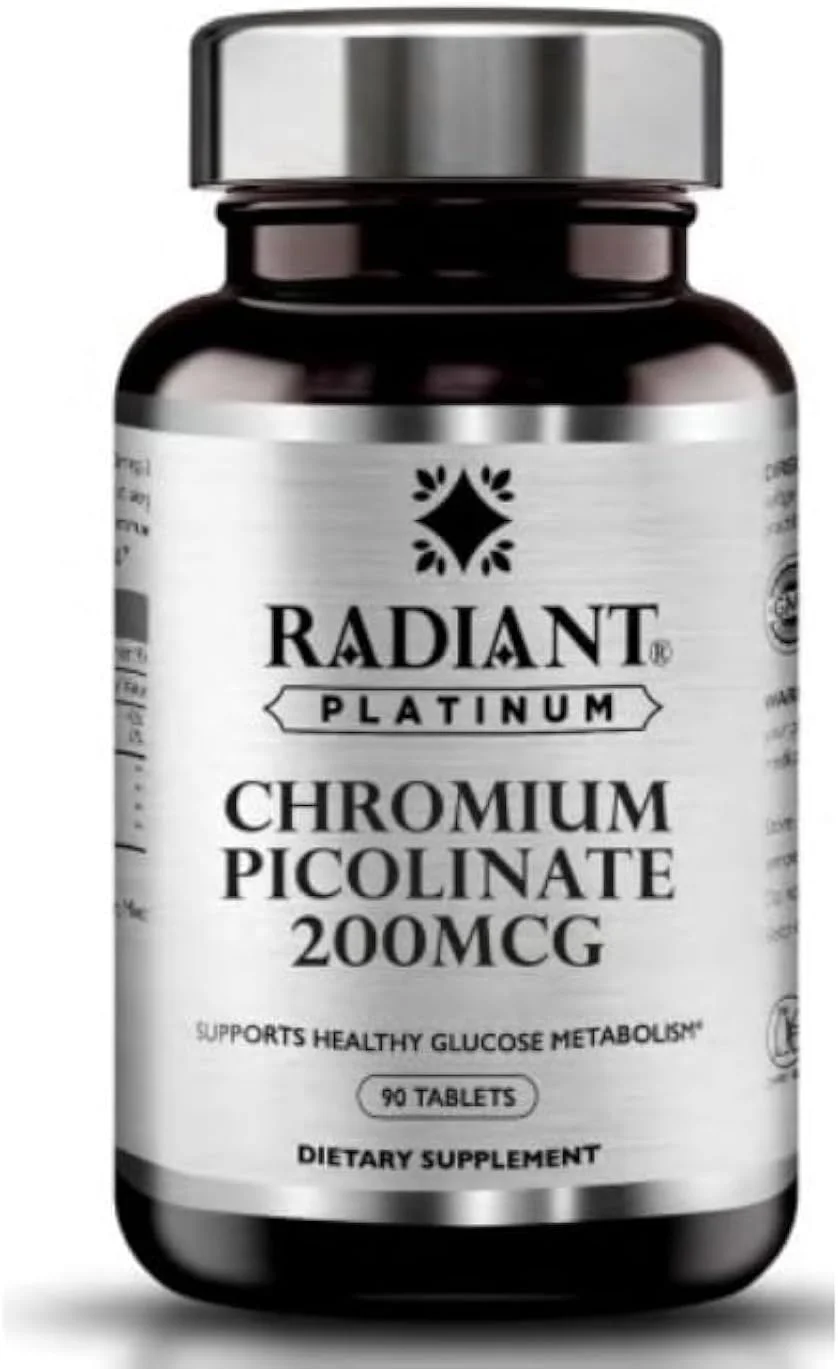 رادیانت پلاتینیوم کرومیوم پیکولینات 200 میکروگرم | برای پشتیبانی از متابولیسم سالم گلوکز | مدیریت وزن | سلامت قلب و عروق | 90 کپسول