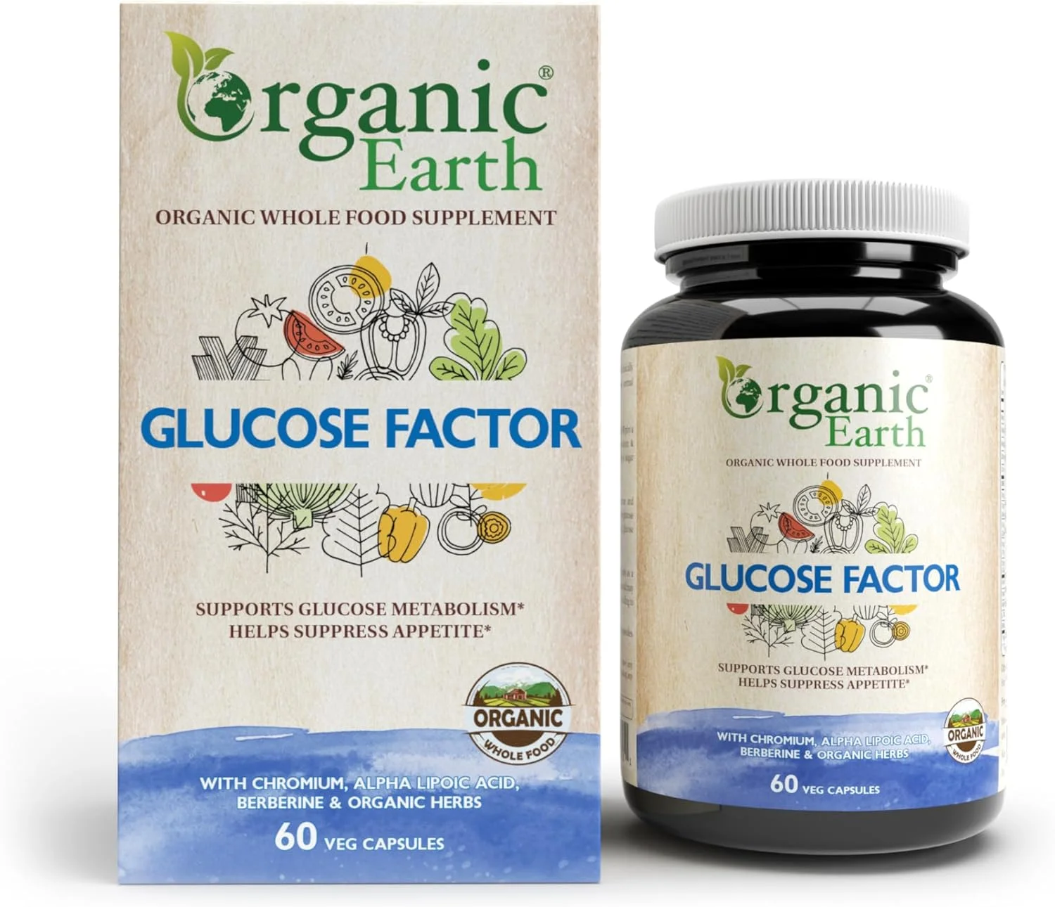 فاکتور گلوکز ارگانیک Earth | برای پشتیبانی از متابولیسم | کمک به پشتیبانی از اشتها | حاوی کروم، آلفا لیپوئیک اسید، بربرین و گیاهان ارگانیک | 60 کپسول گیاهی فاکتور گلوکز ارگانیک Earth | برای پشتیبانی از متابولیسم | کمک به پشتیبانی از اشتها | حاوی کروم، آلفا لیپوئیک اسید، بربرین و گیاهان ارگانیک | 60 کپسول گیاهی