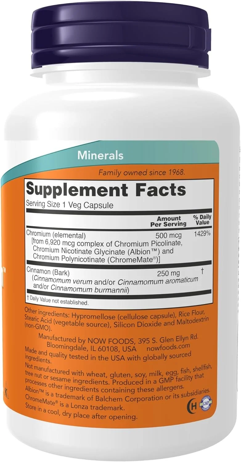 NOW Foods Tri-Chromium 500mcg/Cinnamon 180 Vcaps