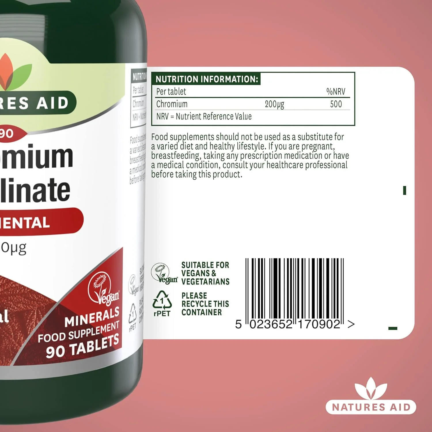 نِیچرز اِید کرومیوم پیکولینات 200 میکروگرم - 90 قرص - مکمل با قدرت بالا برای پشتیبانی از سطح طبیعی گلوکز خون و کاهش هوس شکر - گیاهی، بدون گلوتن - بدون پاستیل یا کپسول