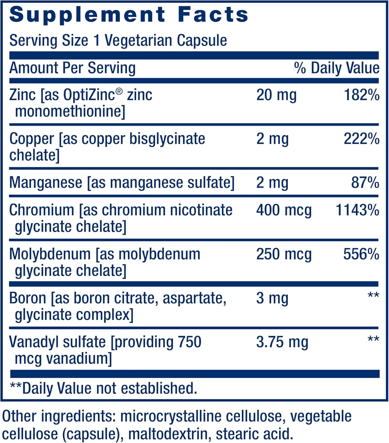 لایف اکستنشن، فقط مواد معدنی کمیاب، یک دوز روزانه از روی، کروم، بور، مس، منگنز، وانادیل سولفات، بدون گلوتن، غیر GMO، گیاهی، 90 کپسول
