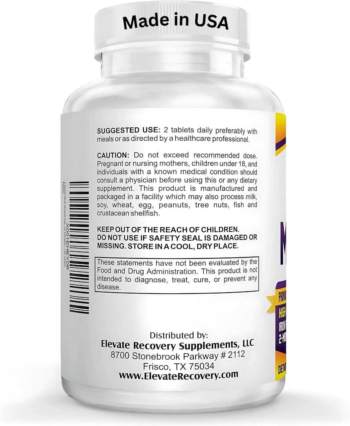 مکمل مولتی مینرال 2 ماهه (بدون آهن) با 72 ماده معدنی کمیاب/مولتی مینرال طبیعی/مکمل های مولتی مینرال با قدرت بالا، فرمول همه در 1 / 120 قرص