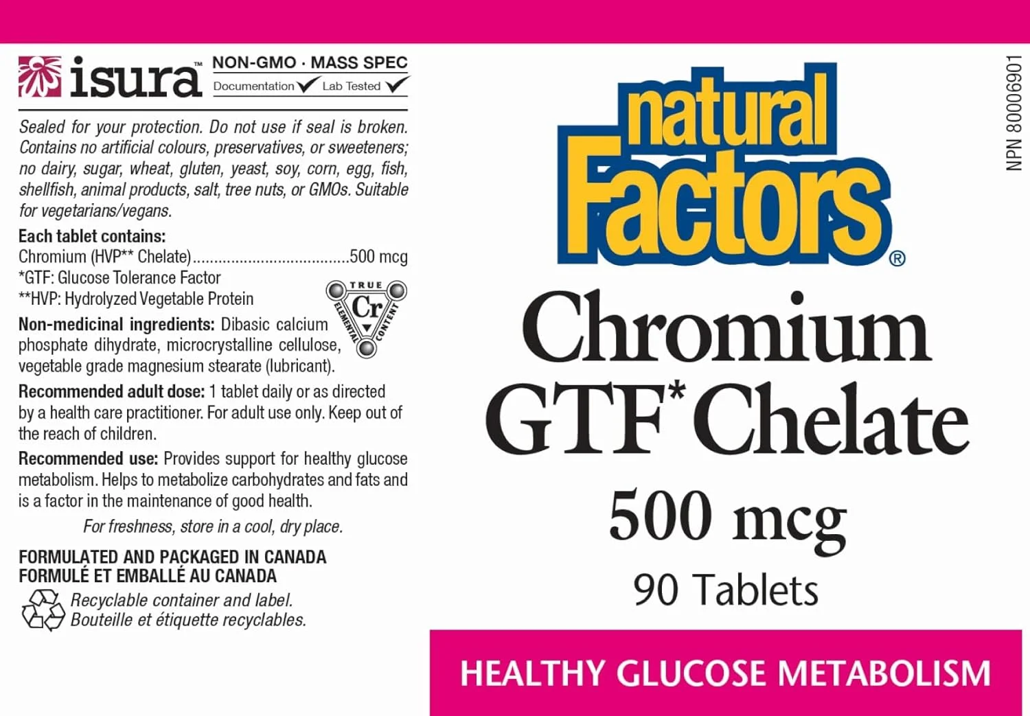 Natural Factors کروم GTF Chelate - 500 میکروگرم، 90 قرص
