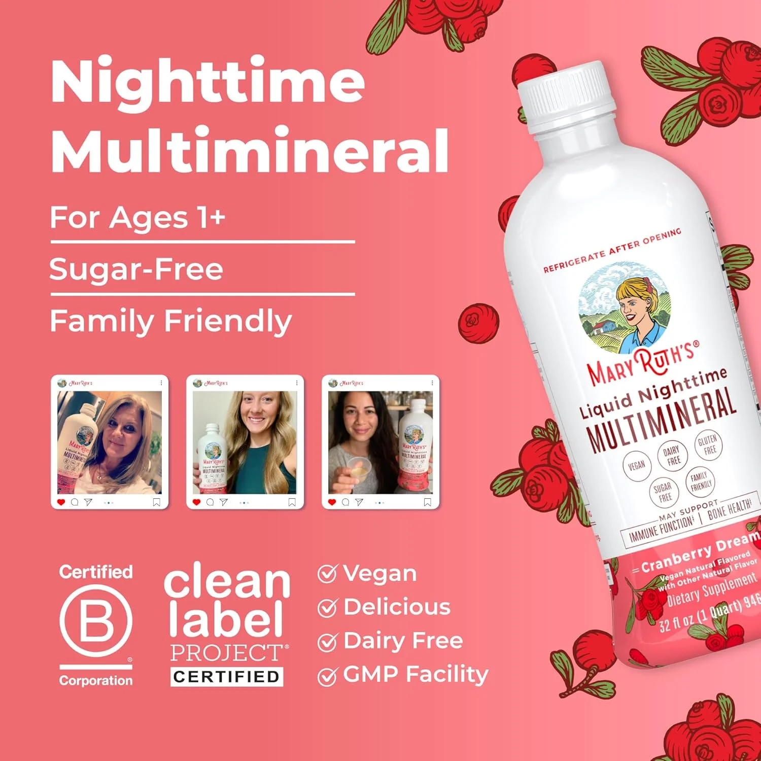 مولتی مینرال مایع شبانه کرن بری مری روث | کمک خواب طبیعی وگان برای بزرگسالان و کودکان با ویتامین ها، مواد معدنی، منیزیم، کلسیم بدون ملاتونین | کمک به کاهش استرس بدون شکر و مکمل آرامش عضلات