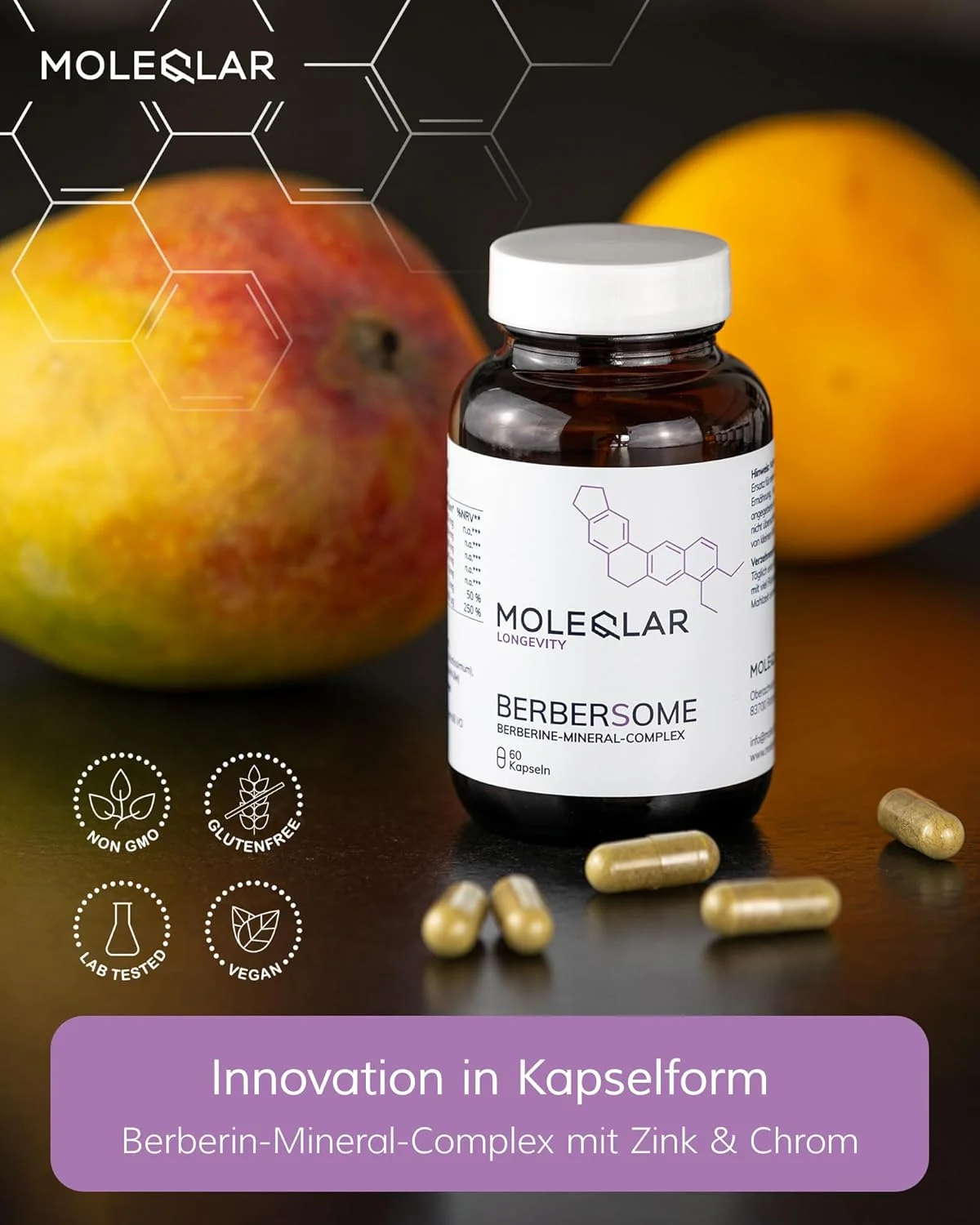 مولکولار بربرسوم 60 کپسول - بربرین، زینک و کروم - مکمل غذایی با 550 میلی گرم کمپلکس بربرین در هر کپسول - 10 برابر فراهمی زیستی