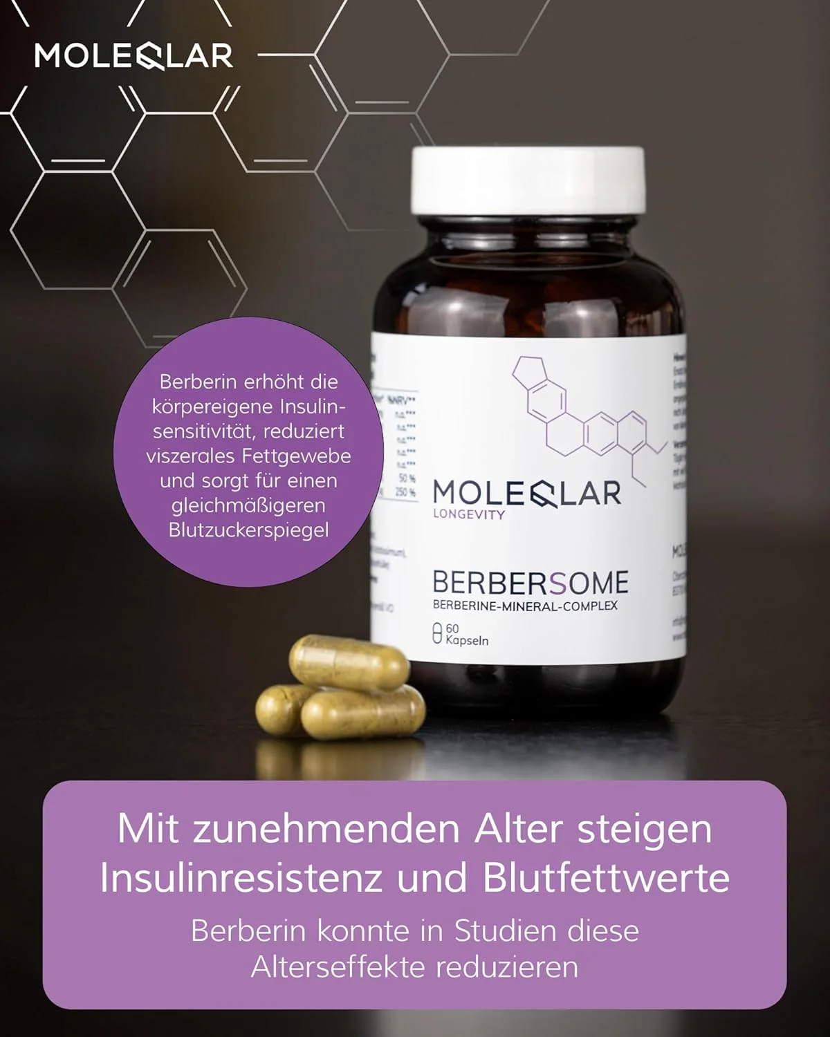 مولکولار بربرسوم 60 کپسول - بربرین، زینک و کروم - مکمل غذایی با 550 میلی گرم کمپلکس بربرین در هر کپسول - 10 برابر فراهمی زیستی