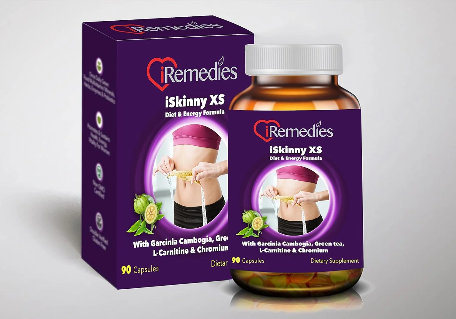 آی رمدیز آی اسکینی ایکس اس، گارسینیا کامبوجیا، چای سبز، کرومیوم فرمول لاغری طبیعی (90 کپسول)