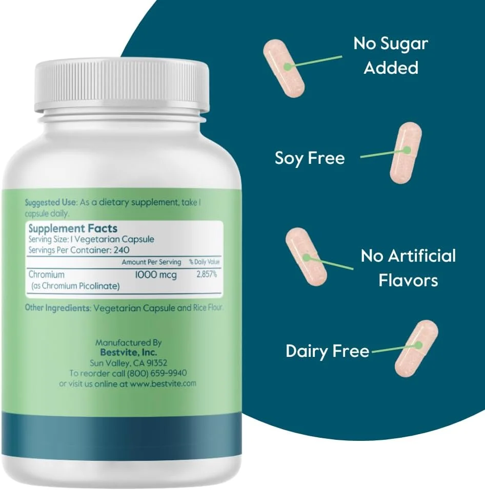 بست ویت کرومیوم پیکولینات 1000 میکروگرم (480 کپسول گیاهی) (240 x 2) - بدون استئارات - بدون دی کلسیم فسفات - وگان - بدون گلوتن - غیر GMO بست ویت کرومیوم پیکولینات 1000 میکروگرم (480 کپسول گیاهی) (240 x 2) - بدون استئارات - بدون دی کلسیم فسفات - وگان - بدون گلوتن - غیر GMO