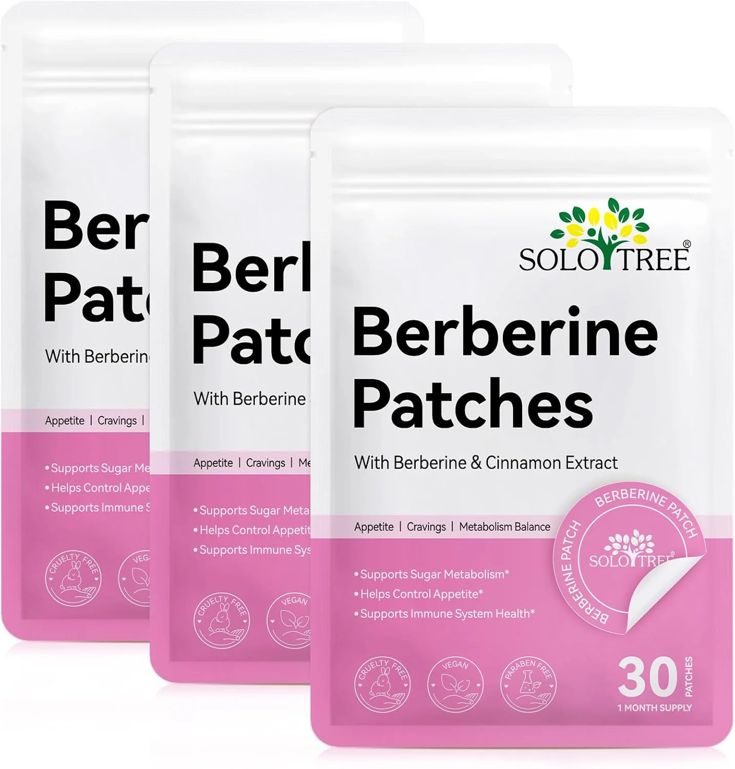 برچسب های بربرین، پلاستر بی وزن برای زنان و مردان حاوی ال-گلوتامین، بربرین، کروم، انار و دارچین - بسته 3 عددی، 90 برچسب