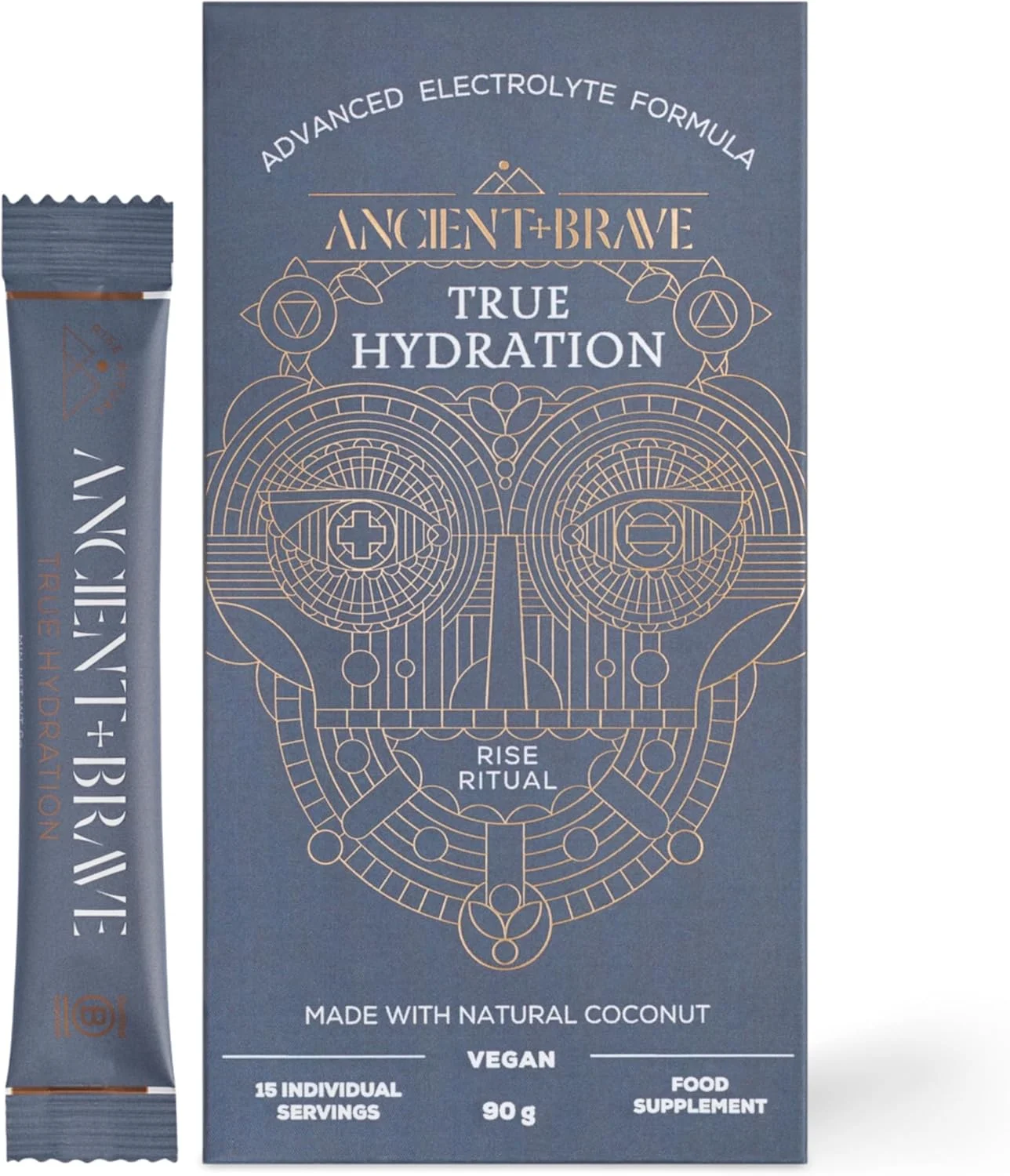 پودر الکترولیت آبرسان Ancient + Brave True Hydration، 15 ساشه 6 گرمی - حاوی منیزیم، پتاسیم و کروم - مناسب برای آبرسانی صبحگاهی، ریکاوری بعد از تمرین و پشتیبانی از روزه داری - ترکیب آب نارگیل طبیعی