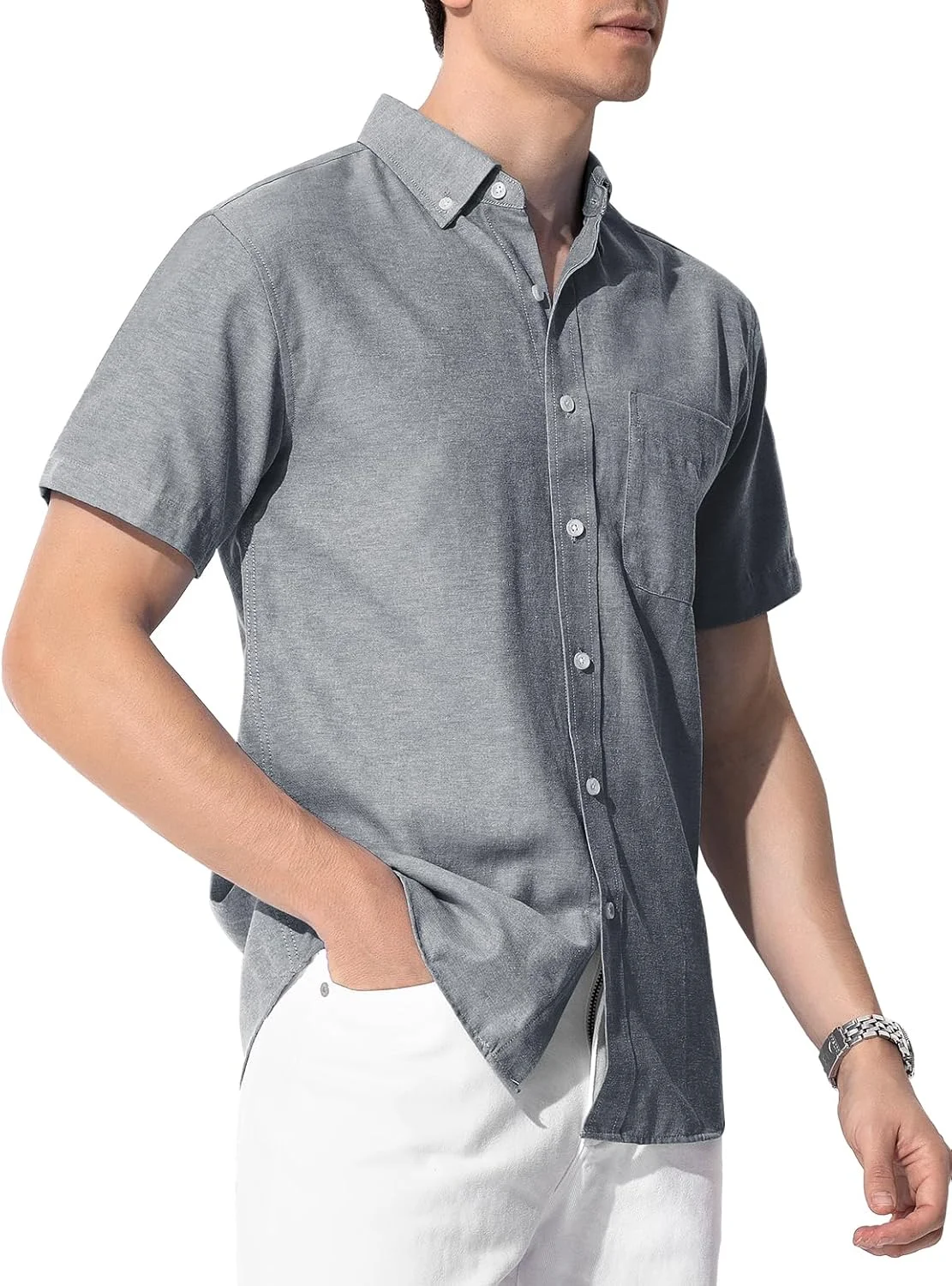 پیراهن مردانه آستین کوتاه کیسی کوین، پیراهن های غیر رسمی دکمه دار نخی برای مردان، مناسب ساحل، تابستان و عروسی