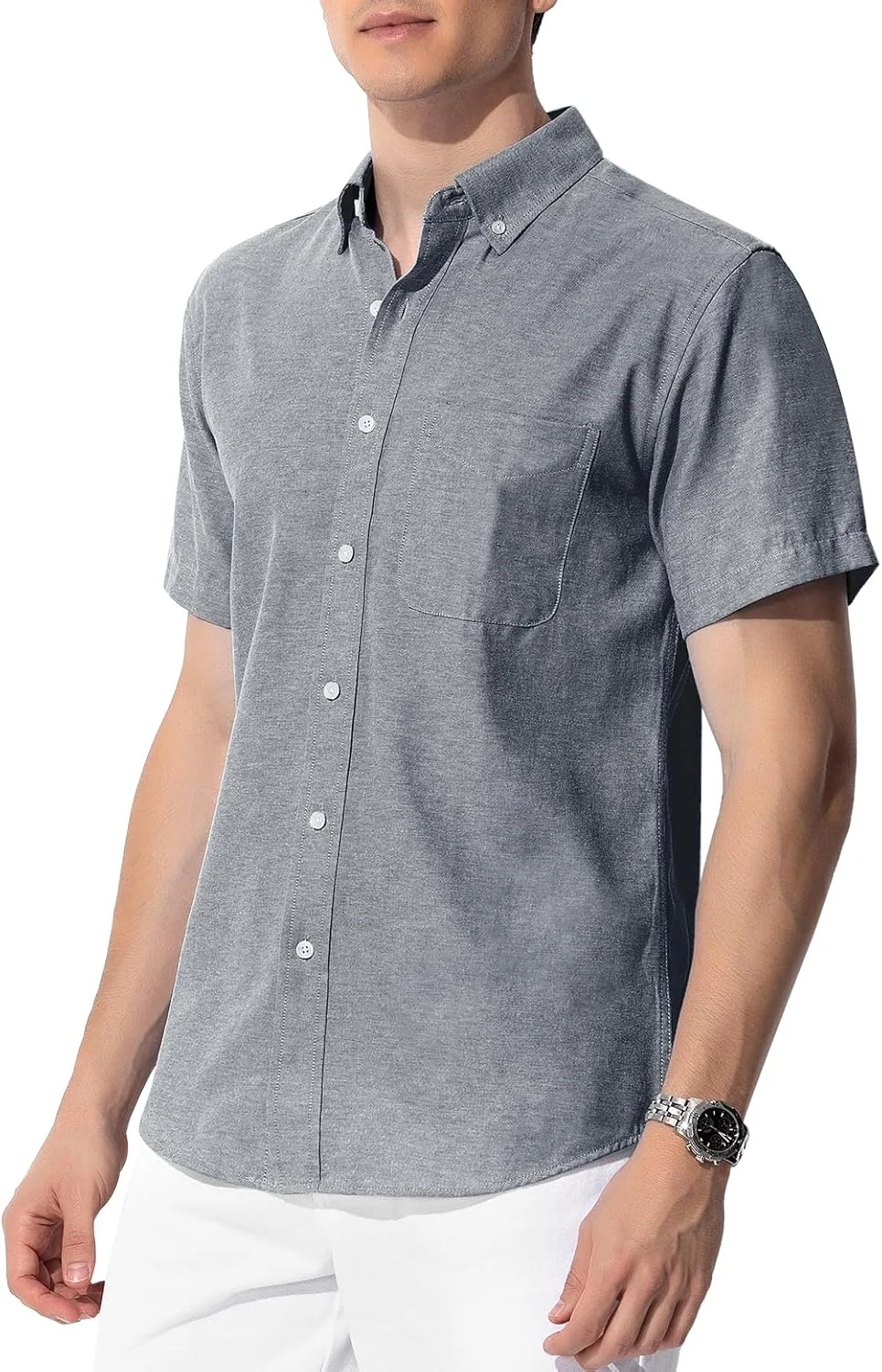 پیراهن مردانه آستین کوتاه کیسی کوین، پیراهن های غیر رسمی دکمه دار نخی برای مردان، مناسب ساحل، تابستان و عروسی