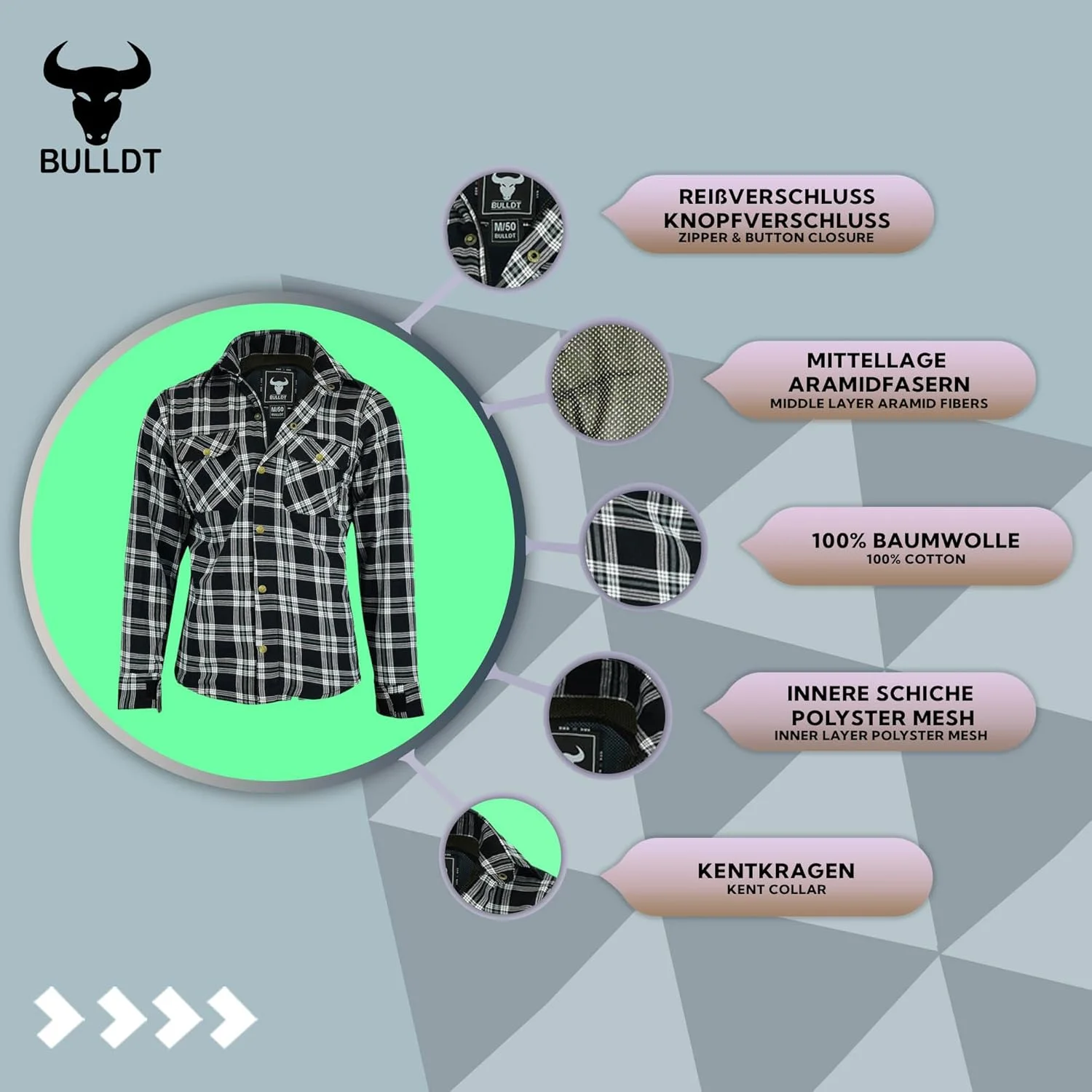 پیراهن موتورسواری مردانه BULLDT طرح چوب‌بر
