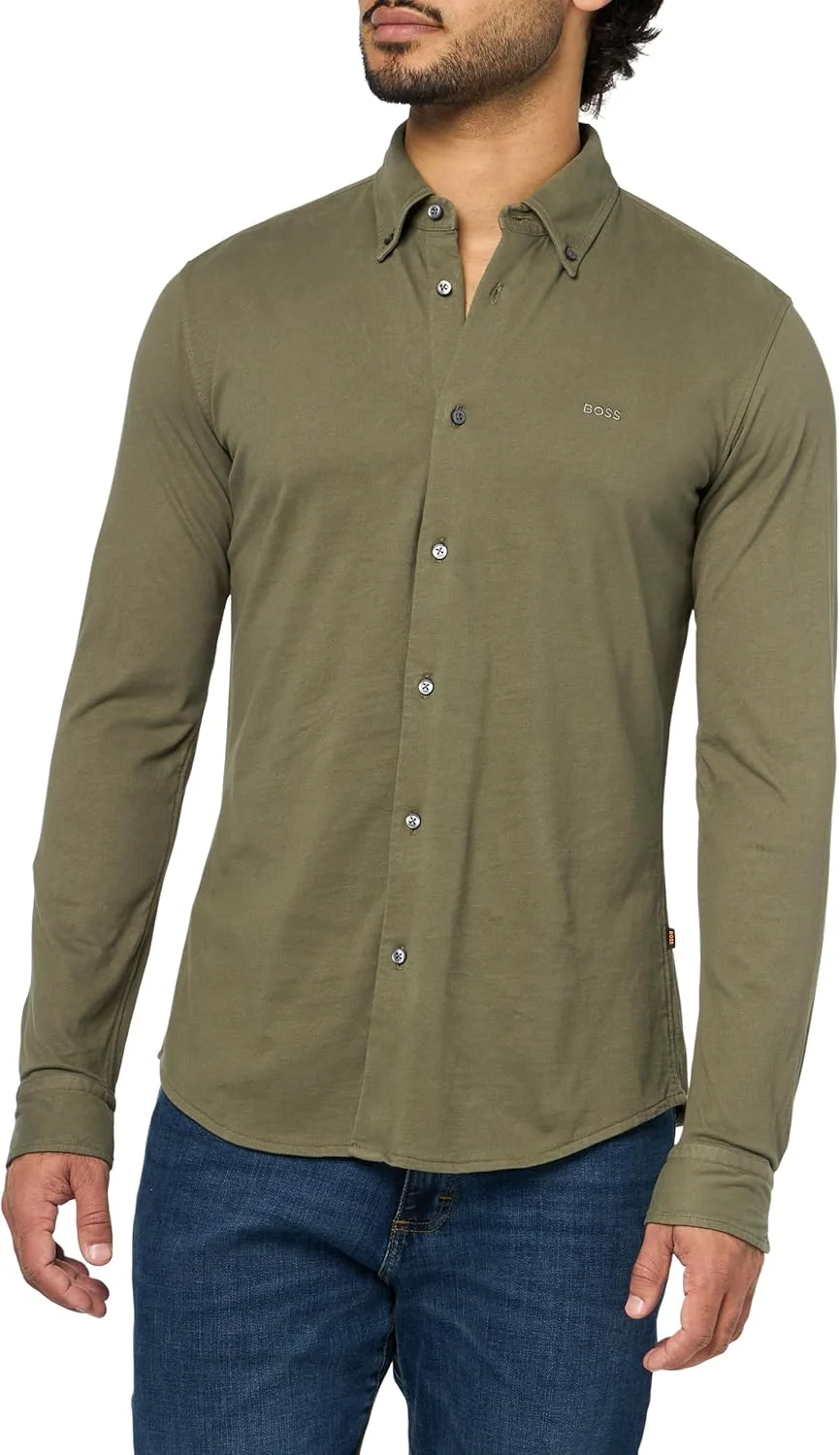 پیراهن مردانه دکمه دار BOSS مدل Garment Dyed Jersey (تک عددی)