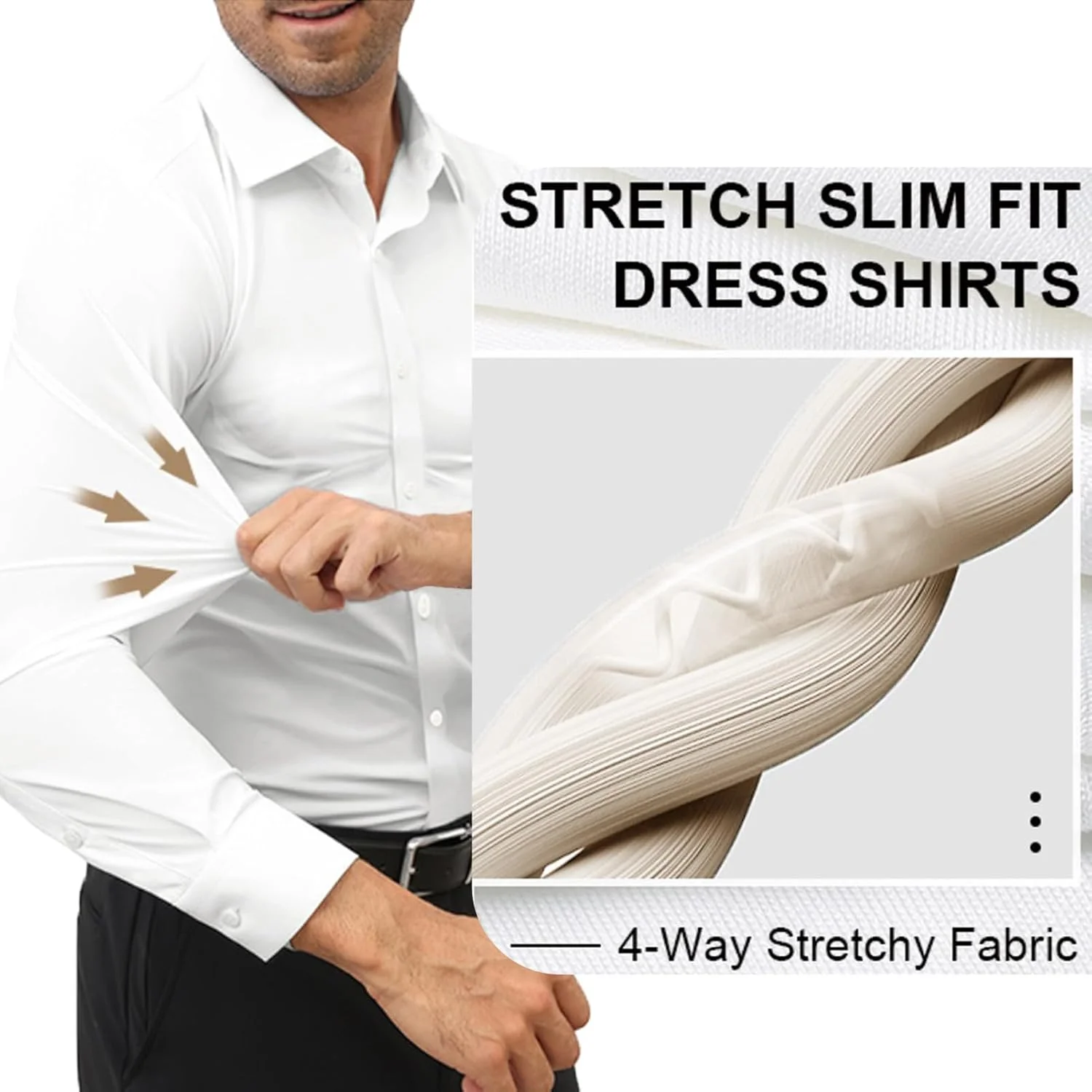 پیراهن مردانه SEAUR آستین بلند، کشی، راحت، بدون چروک، دکمه دار، Slim Fit، کلاسیک S-3XL