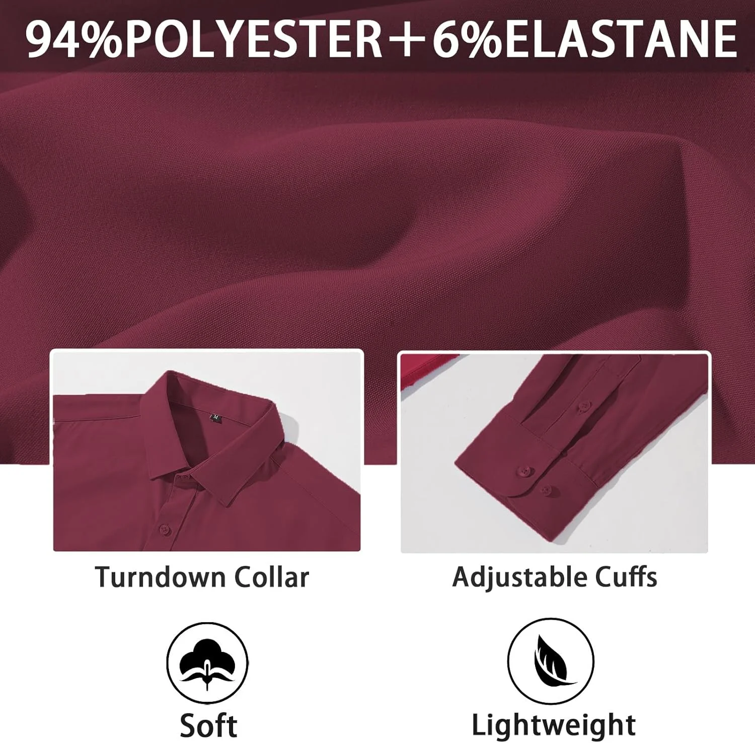 پیراهن مردانه SEAUR آستین بلند، کشی، راحت، بدون چروک، دکمه دار، Slim Fit، کلاسیک S-3XL