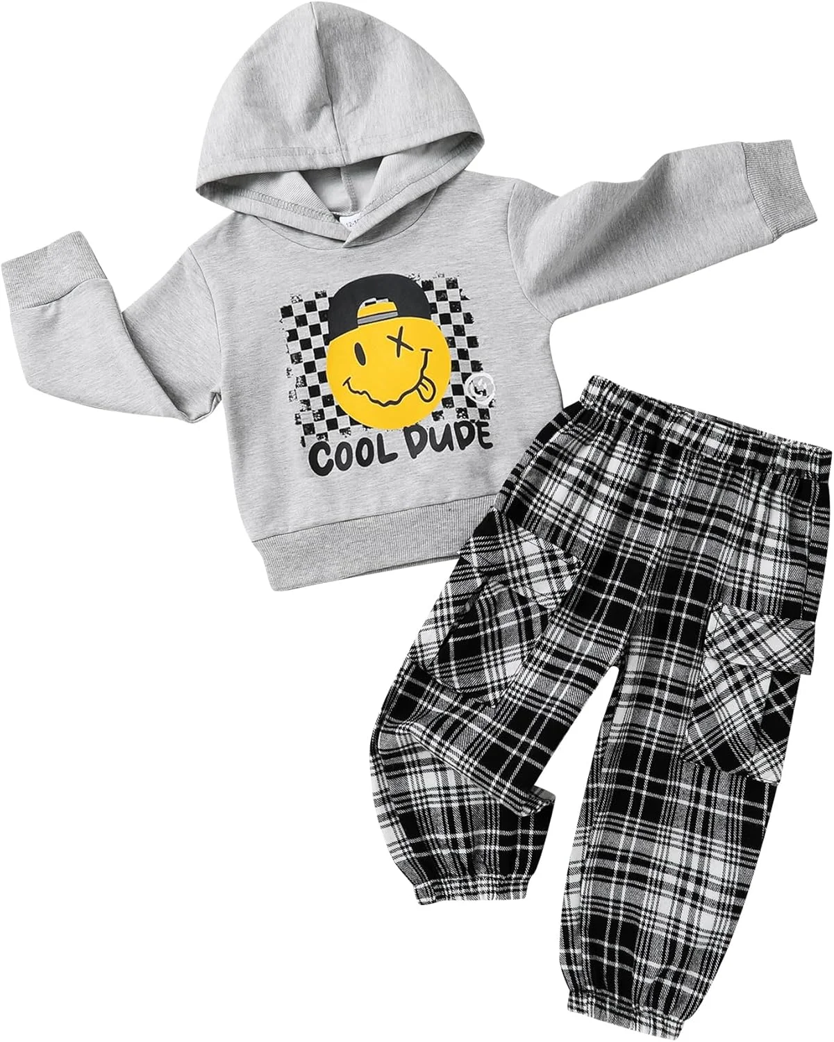 لباس پسرانه پاییزه Happy Town، ست لباس گرمکن بچه گانه، هودی آستین بلند و شلوار کارگو چهارخانه